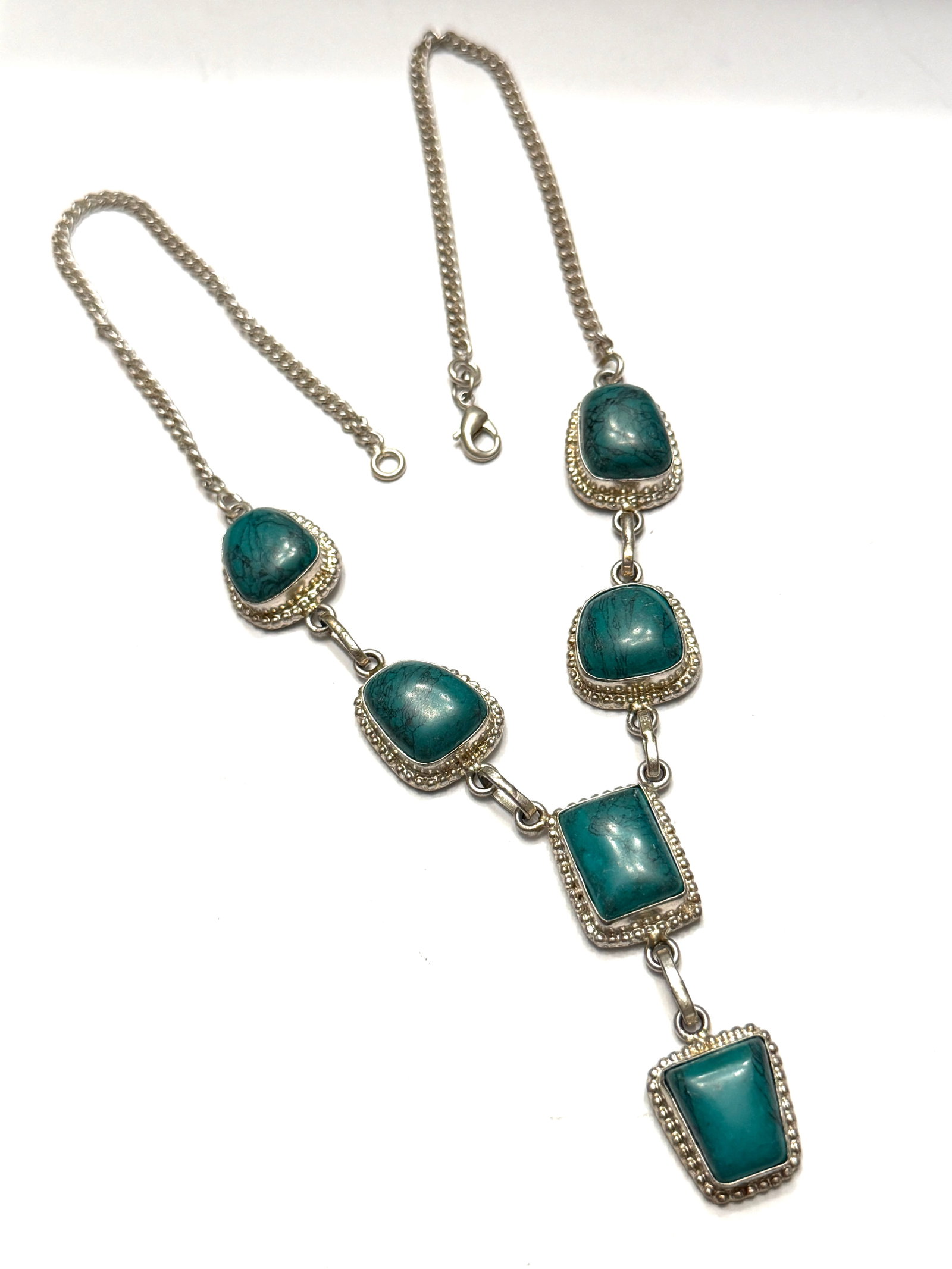 Vintage Sterling Silver Turquoise Statement Necklace ? Artisan Multi Stone Drop Necklace (1 of 5)