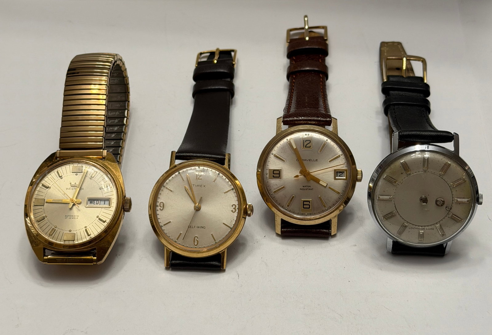Vintage Men?s Watch Lot ? Westclox Automatic, Timex Self-Wind, Caravelle & Louvic De Luxe (1 of 5)