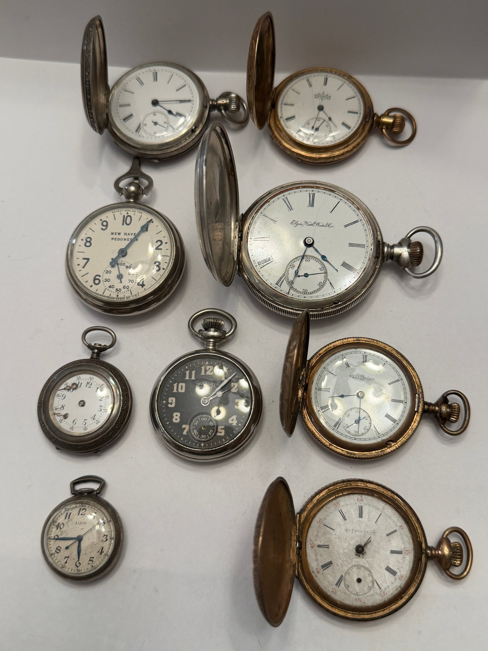 Large Vintage Pocket Watch Collection Lot ? Elgin, Illinois, Ingersoll & New Haven ? Antique (1 of 10)
