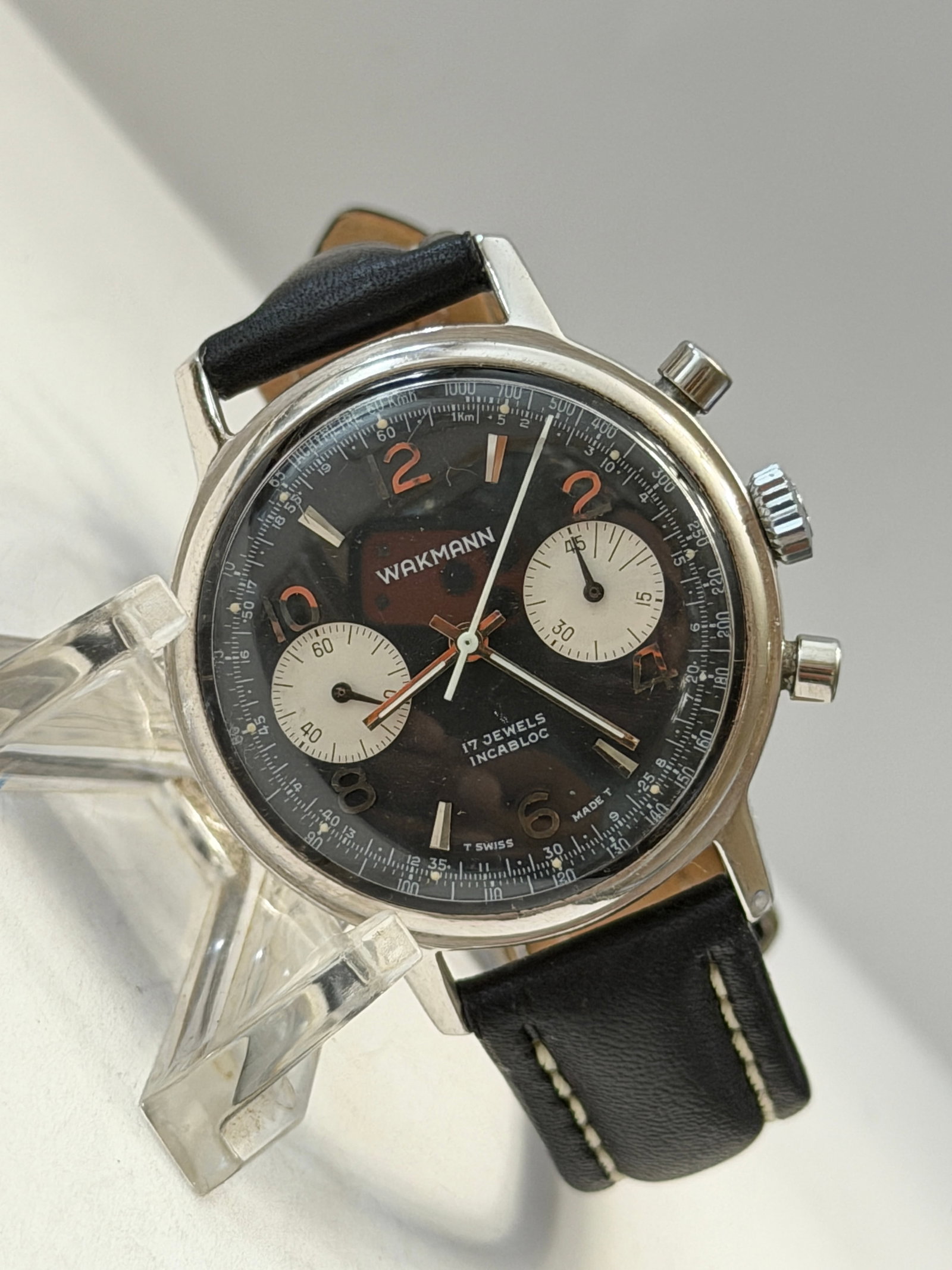 Wakmann Chronograph Wristwatch ? 17 Jewels Incabloc ? Swiss Made Tachymeter Watch (1 of 4)