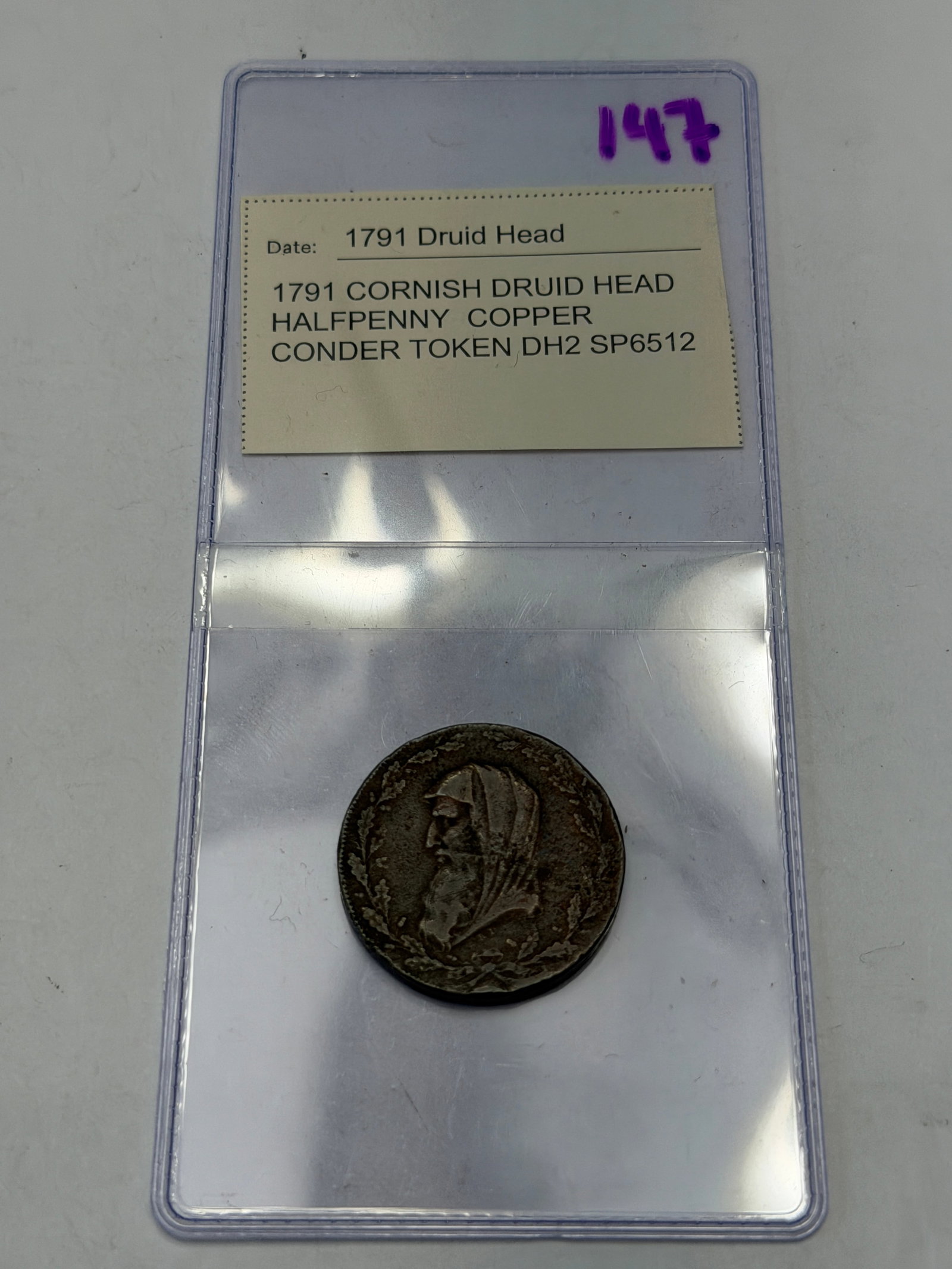 1791 Cornish Druid Head Halfpenny Copper Conder Token DH2 SP6512 (1 of 4)