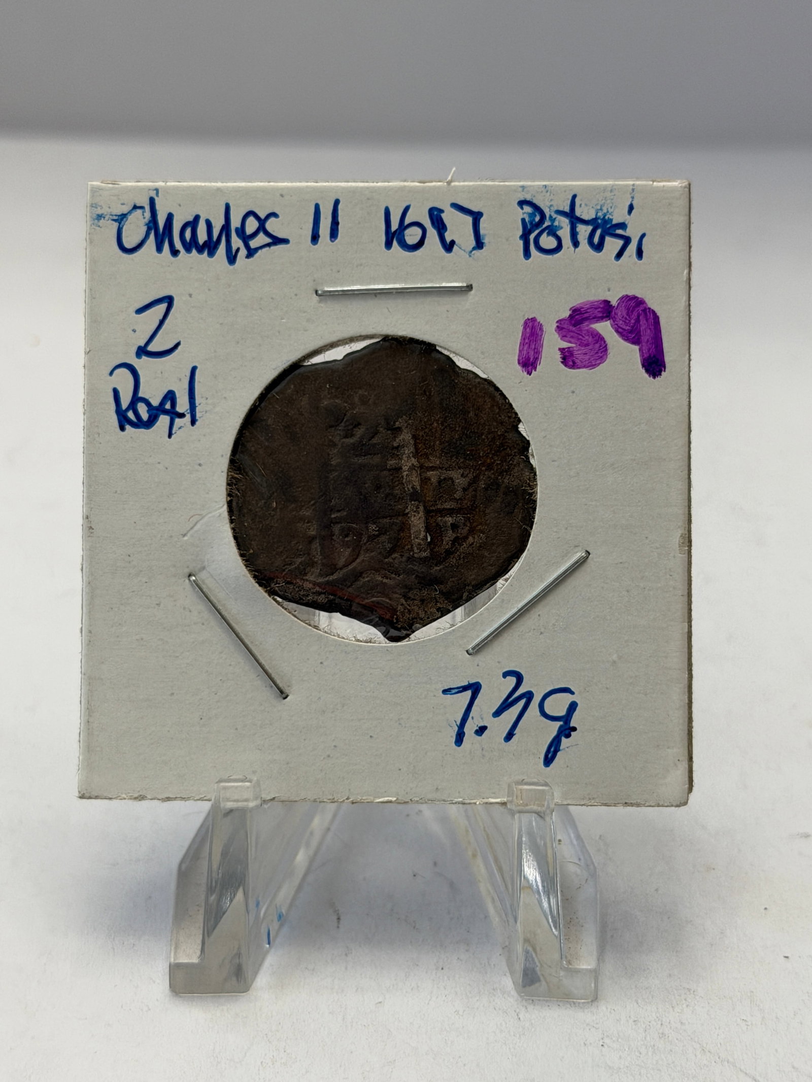 1697 Charles II Spanish Colonial 2 Reales Cob Coin ? Potos? Mint (1 of 5)
