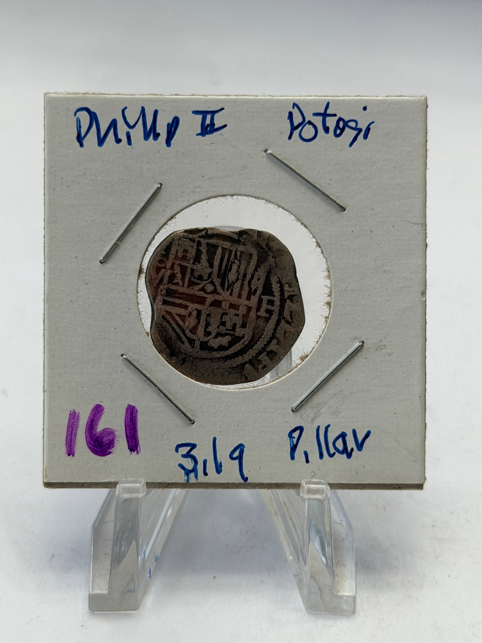 Philip II Spanish Colonial Silver Cob ? Potos? Mint, Bolivia: Authentic Spanish Colonial silver cob struck during the reign of King Philip II of Spain (1556–1598) at the famous Potosí mint in present-day Bolivia. This hand-hammered cob represents one 