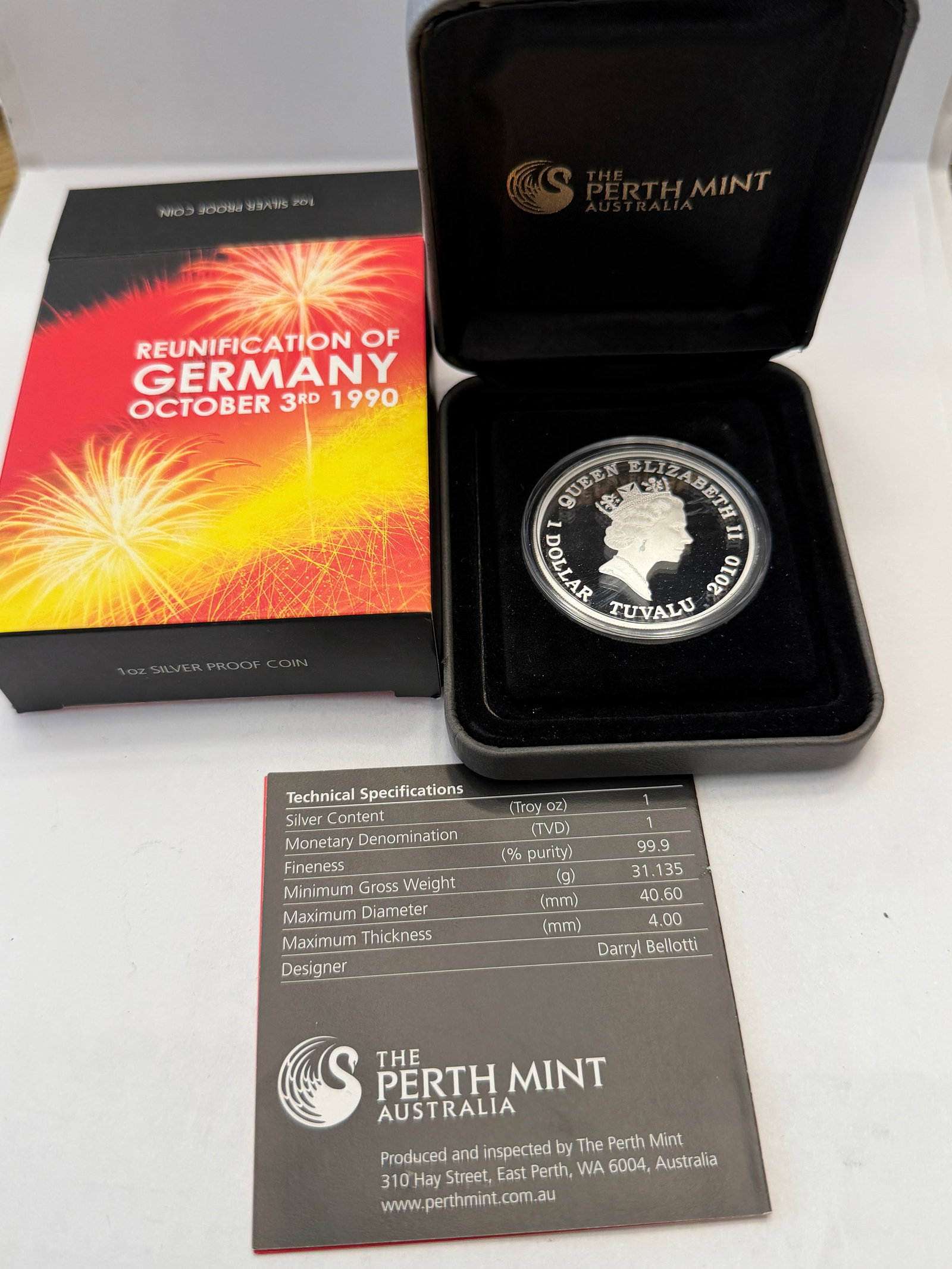 2010 Tuvalu Reunification of Germany 20th Anniversary Silver Proof Coin ? Perth Mint (1 of 5)