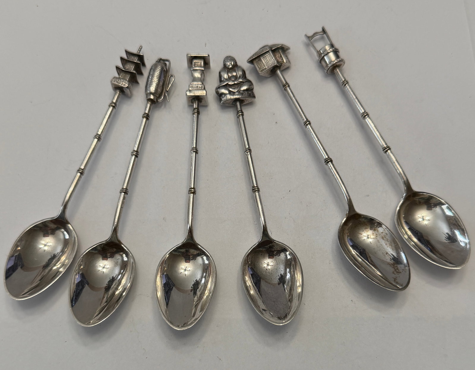Set of 6 Vintage Sterling Silver Souvenir Spoons ? Asian/Japanese Theme ? Figural Finials ? 2.045 (1 of 7)