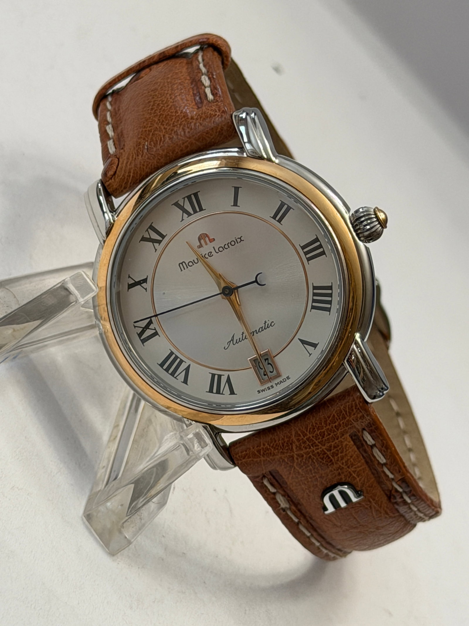 Maurice Lacroix Automatic Men?s Swiss Watch ? 18K Gold Bezel ? Sapphire Crystal ? Leather Strap (1 of 5)