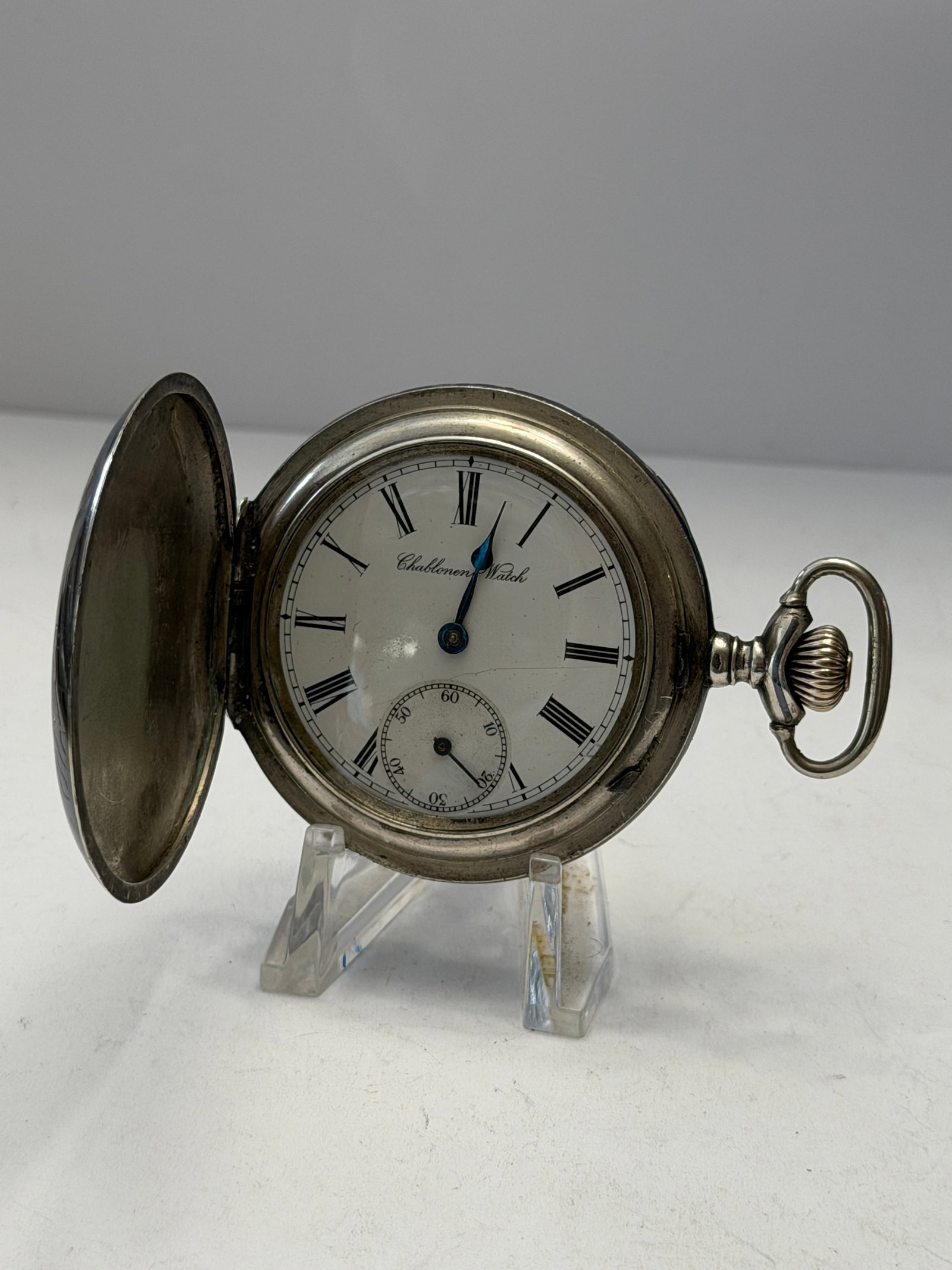 Antique Chablonen Watch Pocket Watch ? 15 Rubis Swiss Movement ? Engraved Sporting Scene Case (1 of 13)