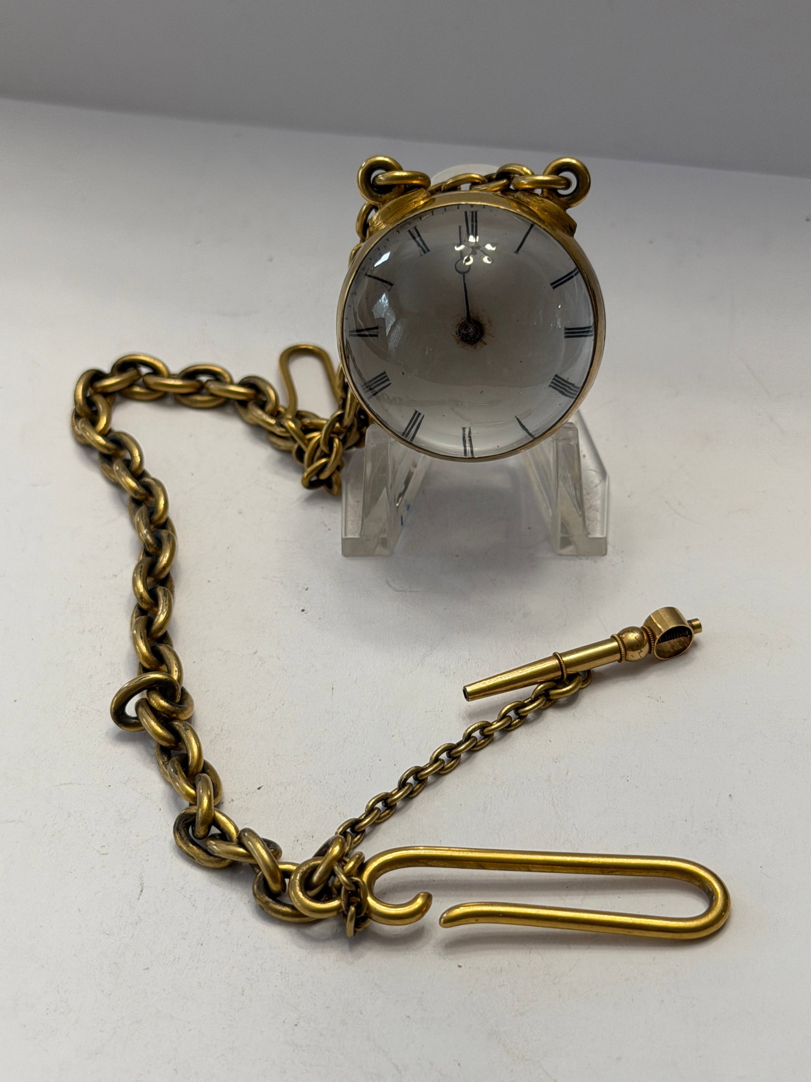 Antique Victorian Crystal Ball Pocket Watch / Pendant Watch with Chain & Fob ? Mechanical Movement (1 of 5)