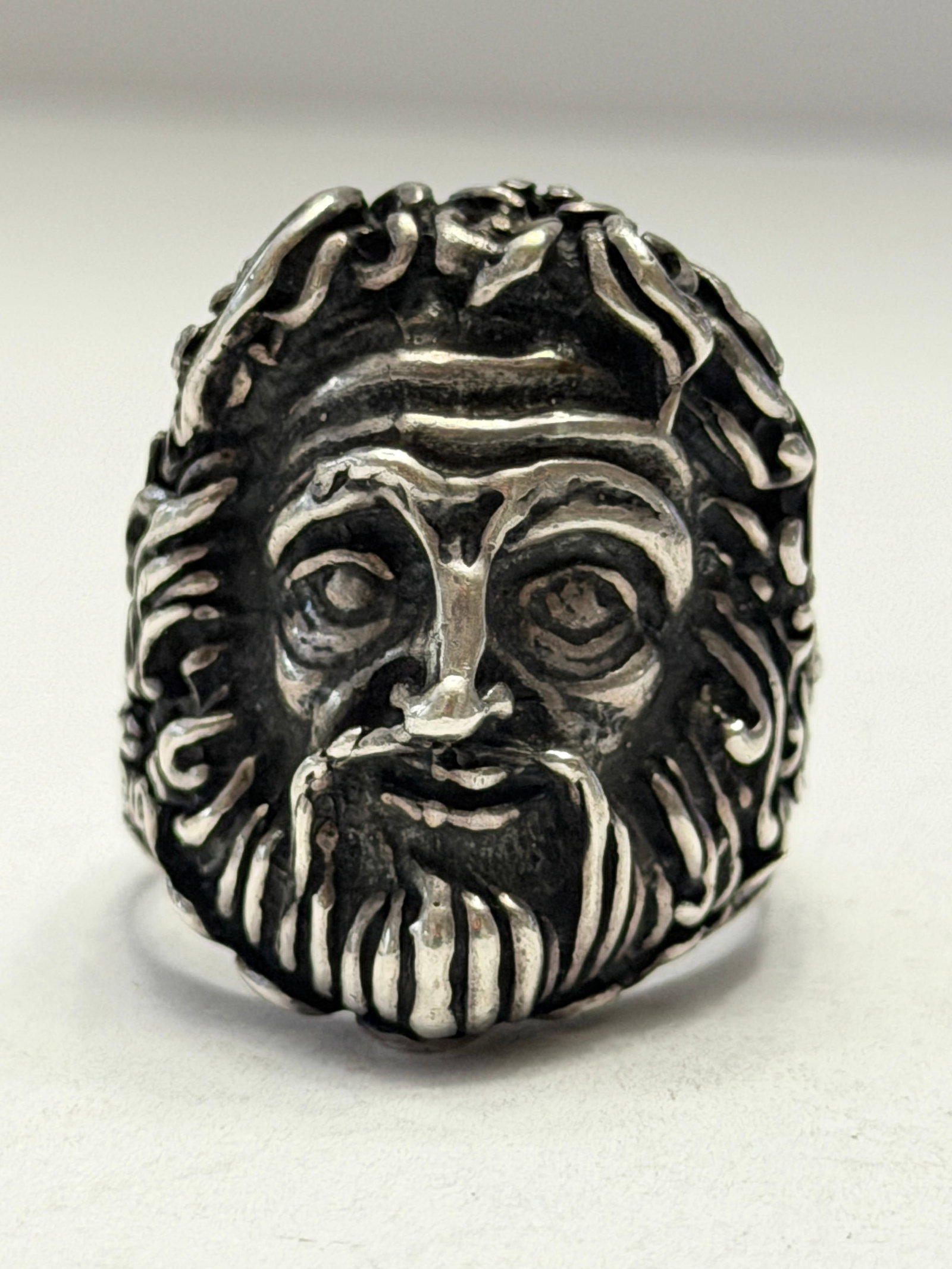 Vintage Sterling Silver Green Man Ring ? Large Gothic Mythological Face Ring ? Size 11.5?12 (1 of 7)
