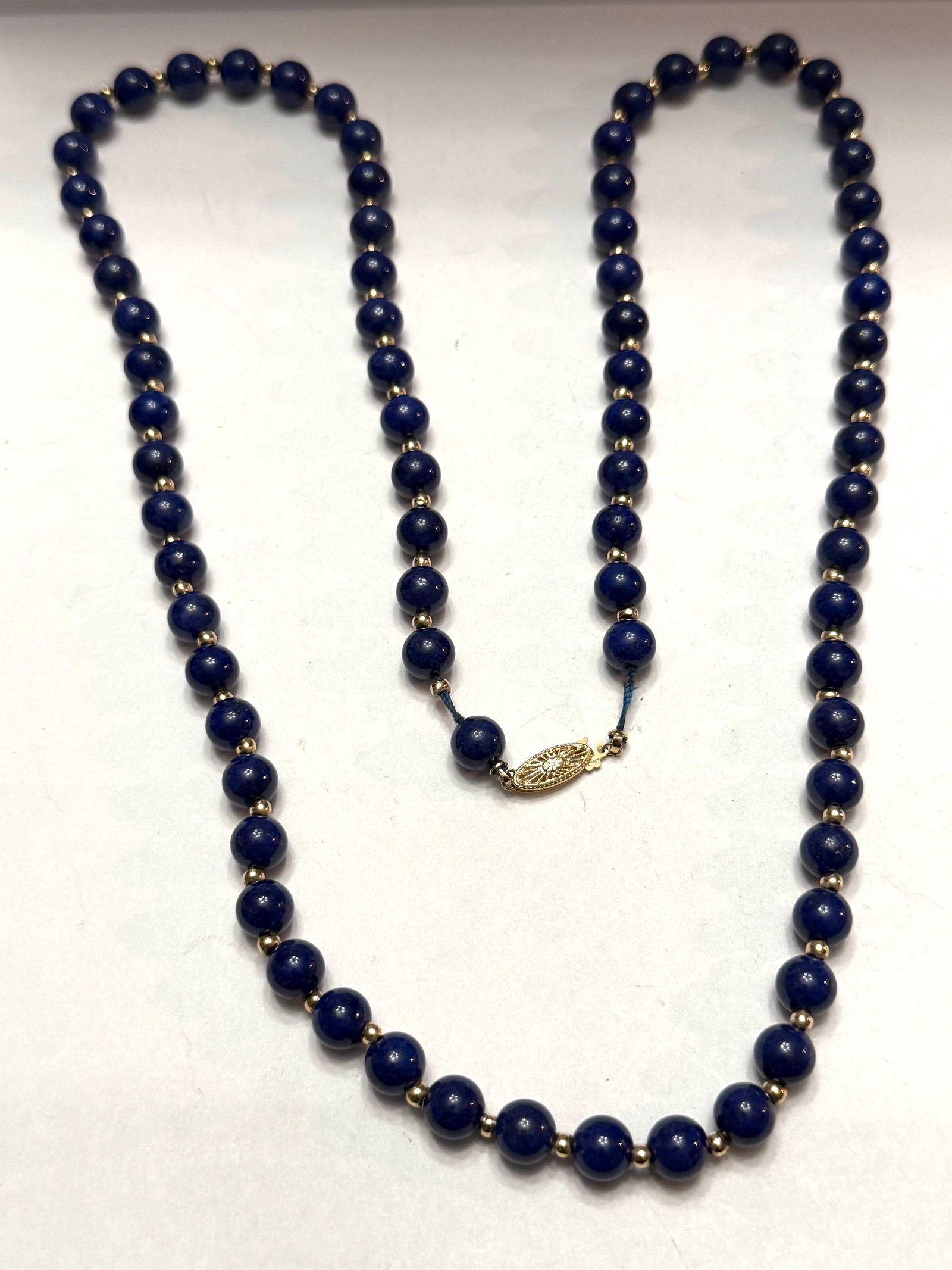 Vintage 14K Gold Lapis Lazuli Beaded Necklace 39.85 DWT Long Strand Estate Jewelry (1 of 8)