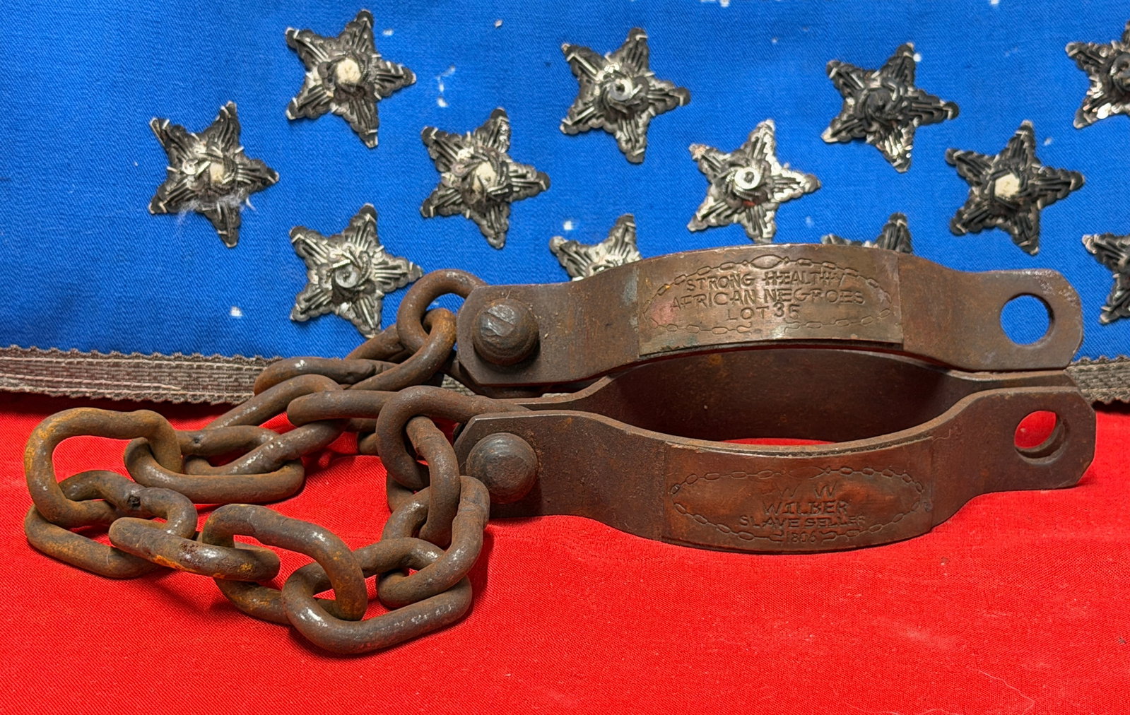 1806 WW Wilber Iron Slave Restraint Collar with Chain and Engraved Auction Style Markings (1 of 6)