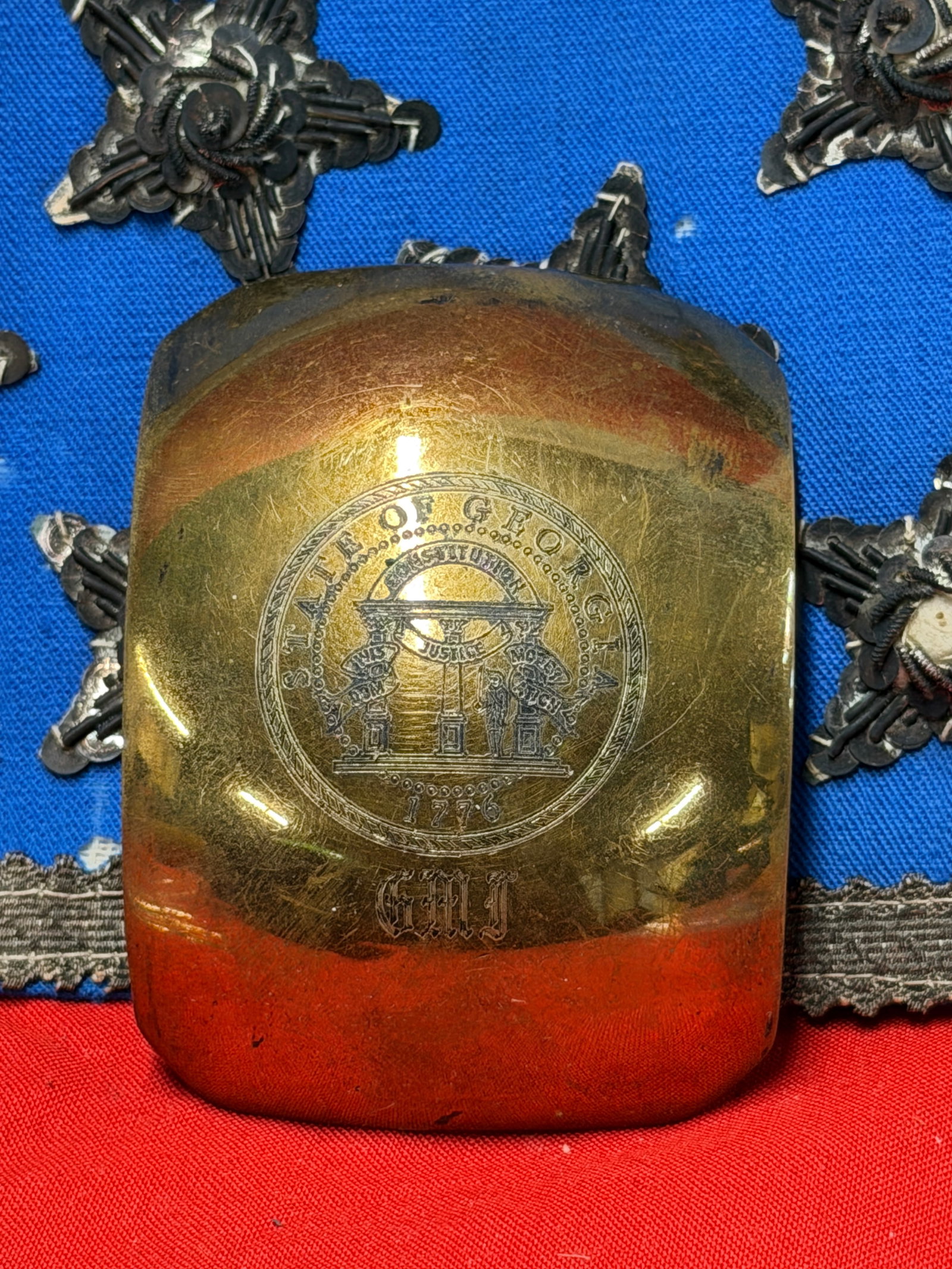Civil War Era Georgia State Seal Brass Belt Plate Buckle with Engraved Initials (1 of 5)