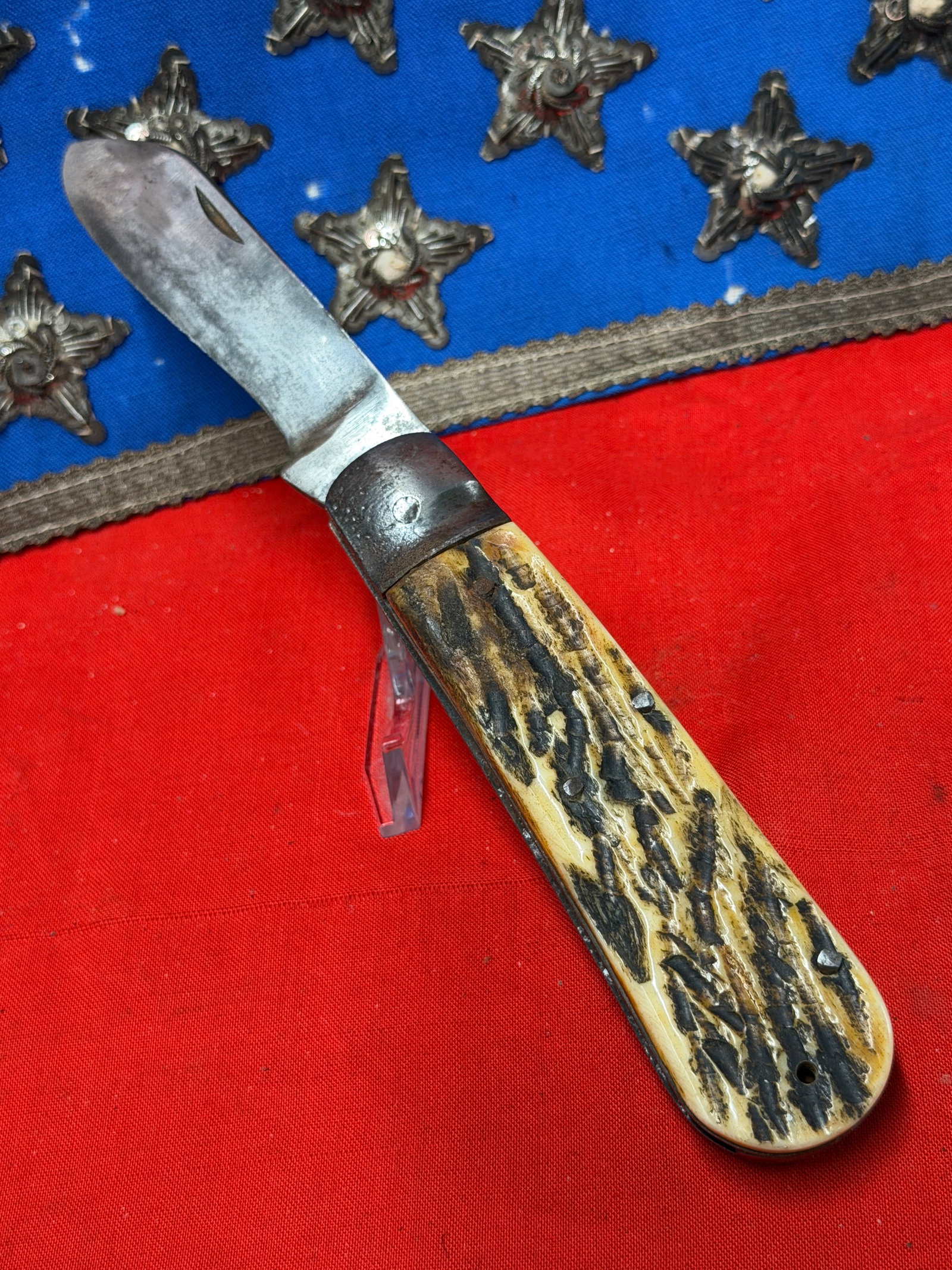Antique Stag Handle Single Blade Folding Pocket Knife Unmarked (1 of 7)