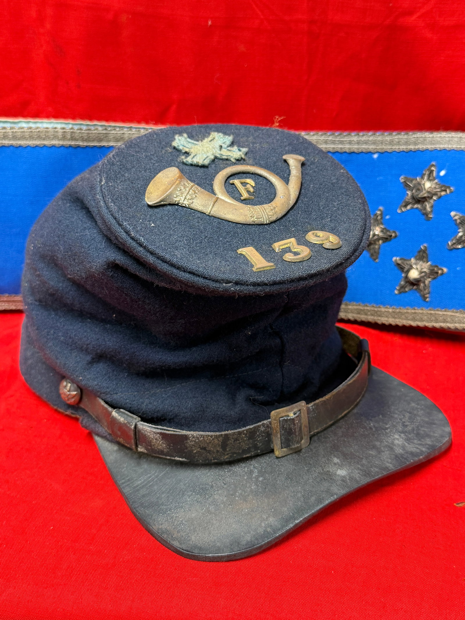 Civil War Union Infantry Forage Cap Hat Kepi with Company F Horn Insignia and 139 Regiment Numerals (1 of 13)