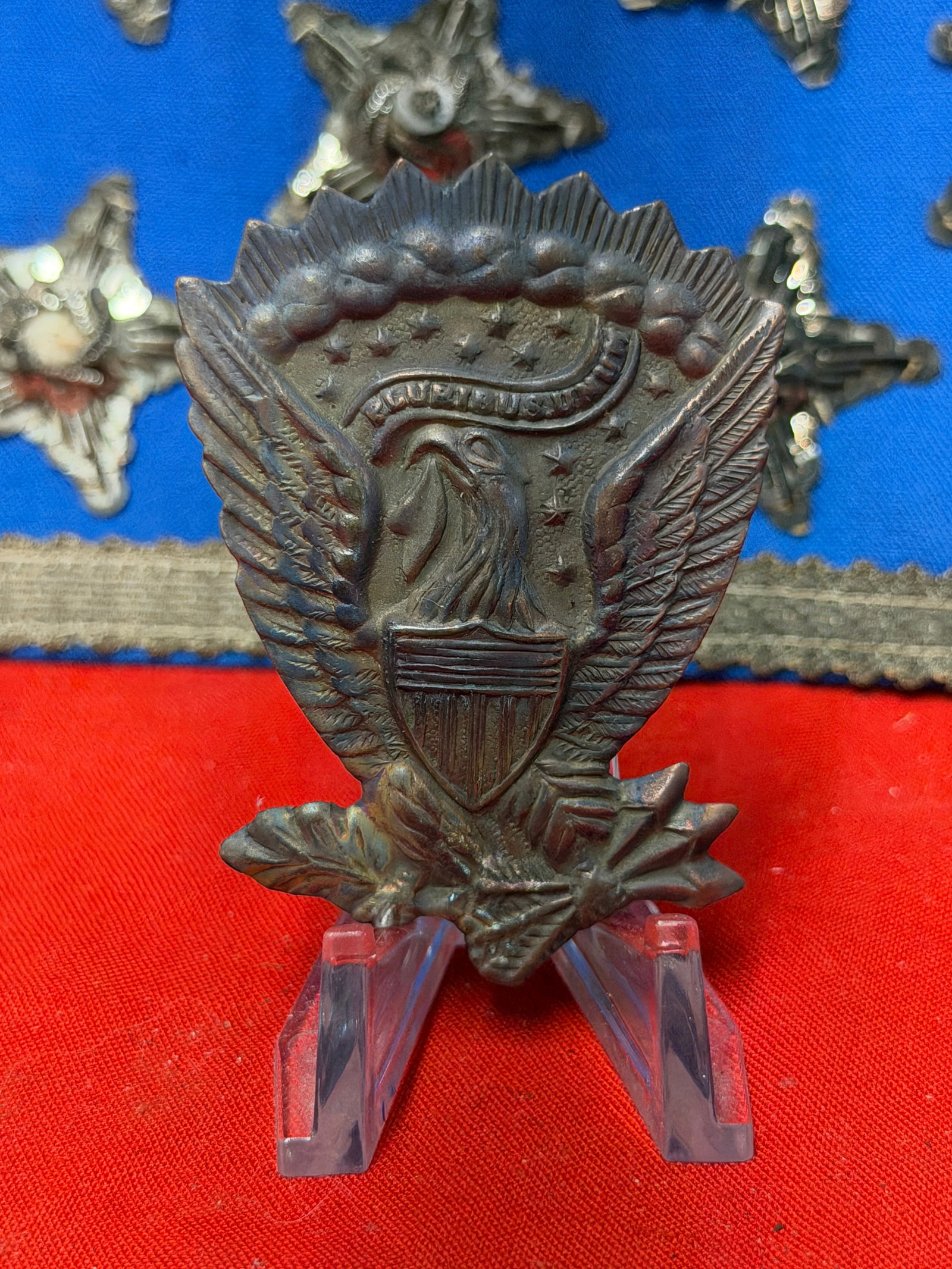 Civil War Era Federal Eagle Hat Badge with Shield and “E Pluribus Unum?? Scroll (1 of 3)