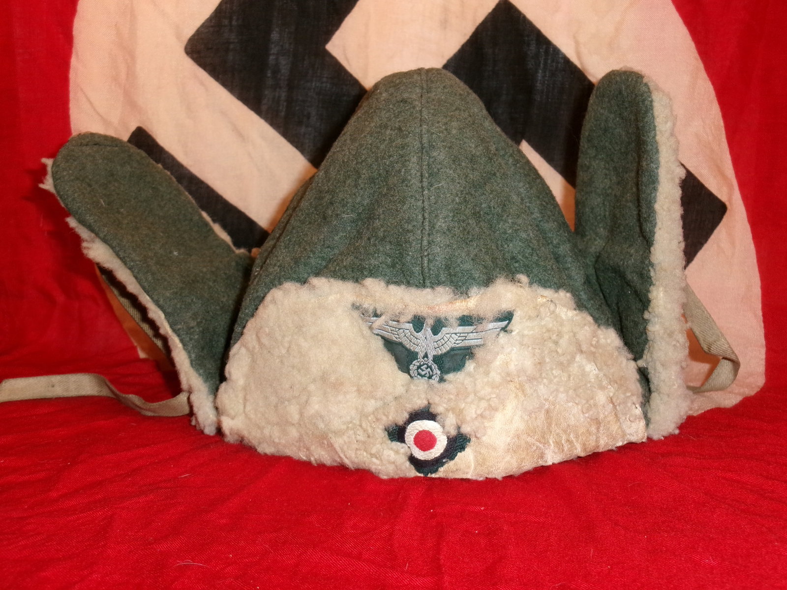 German WWII Style Winter Fur-Lined Cap with Insignia – Cold Weather Military Hat (1 of 7)