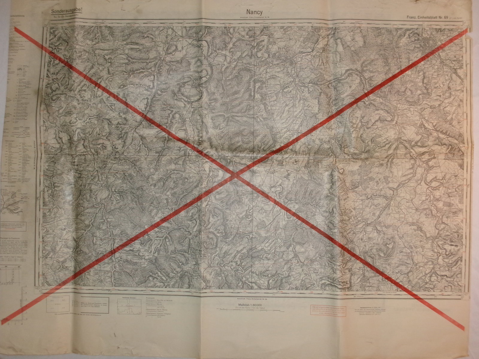 WWII German Military “Franz. Einheitsblatt Nr. 69?? Special Edition Field Map – Nancy Sector, (1 of 9)