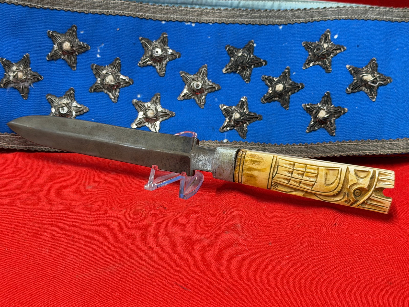 Vintage Northwest Coast Style Carved Totem Handle Fixed Blade Knife Folk Art Hunting Knife (1 of 7)