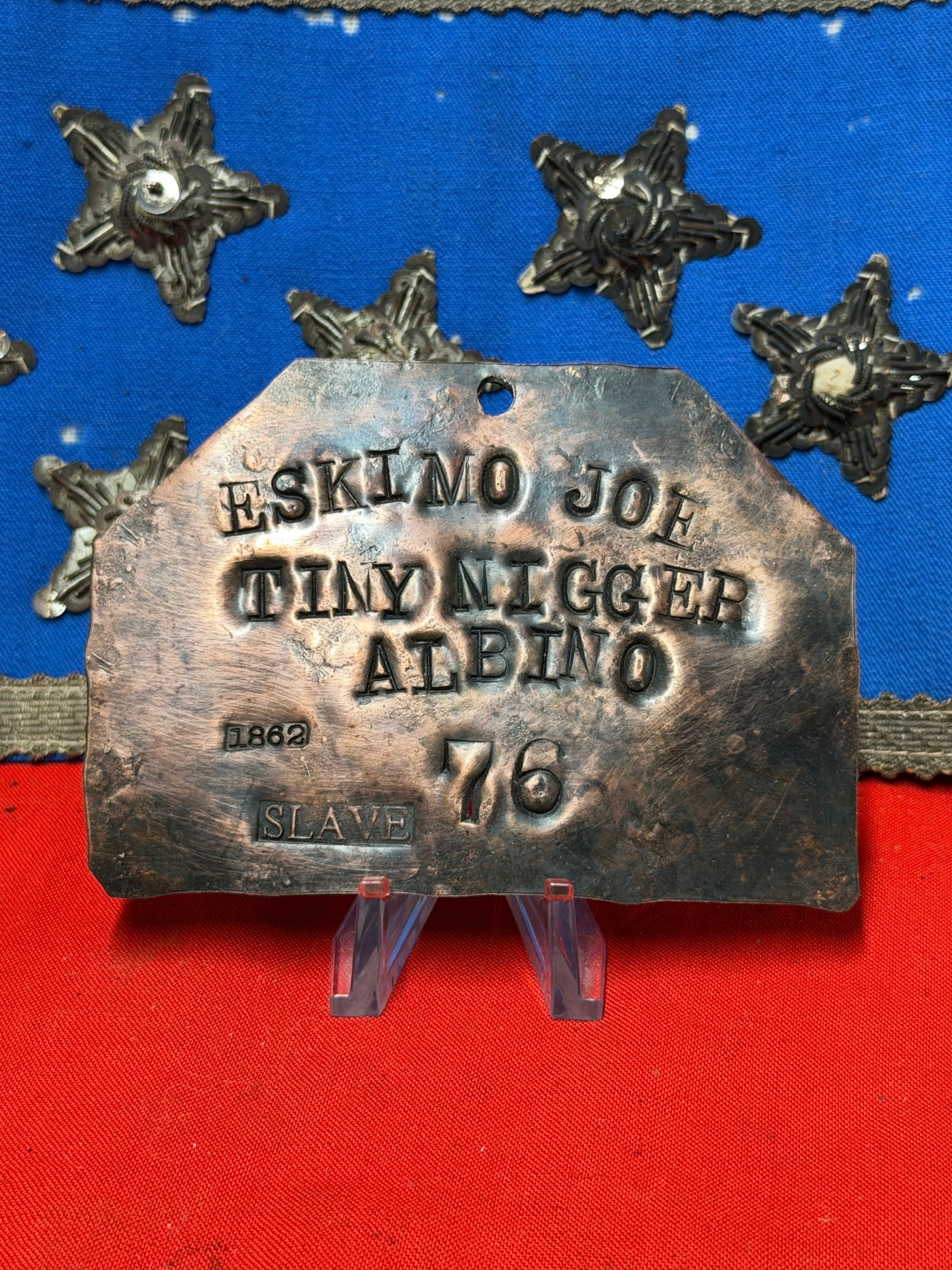 Civil War Era Themed Slave Auction Identification Plaque Eskimo Joe Albino 1862 Metal Display Piece (1 of 4)