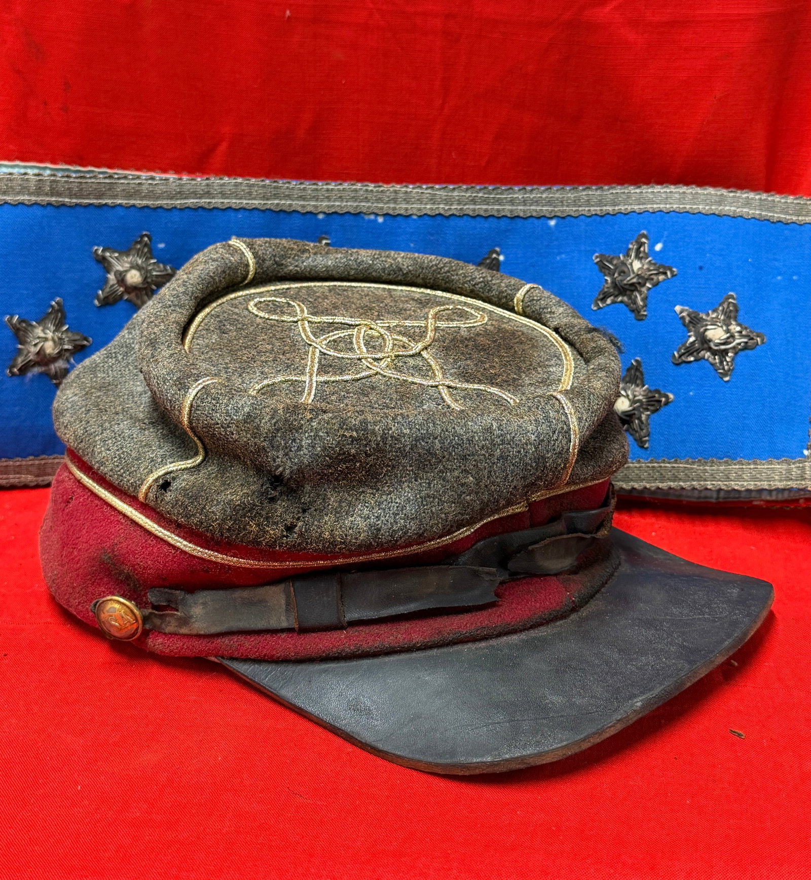 Civil War Confederate CSA Forage Cap / Kep Hati with CSA Staff Officer Buttons (1 of 10)