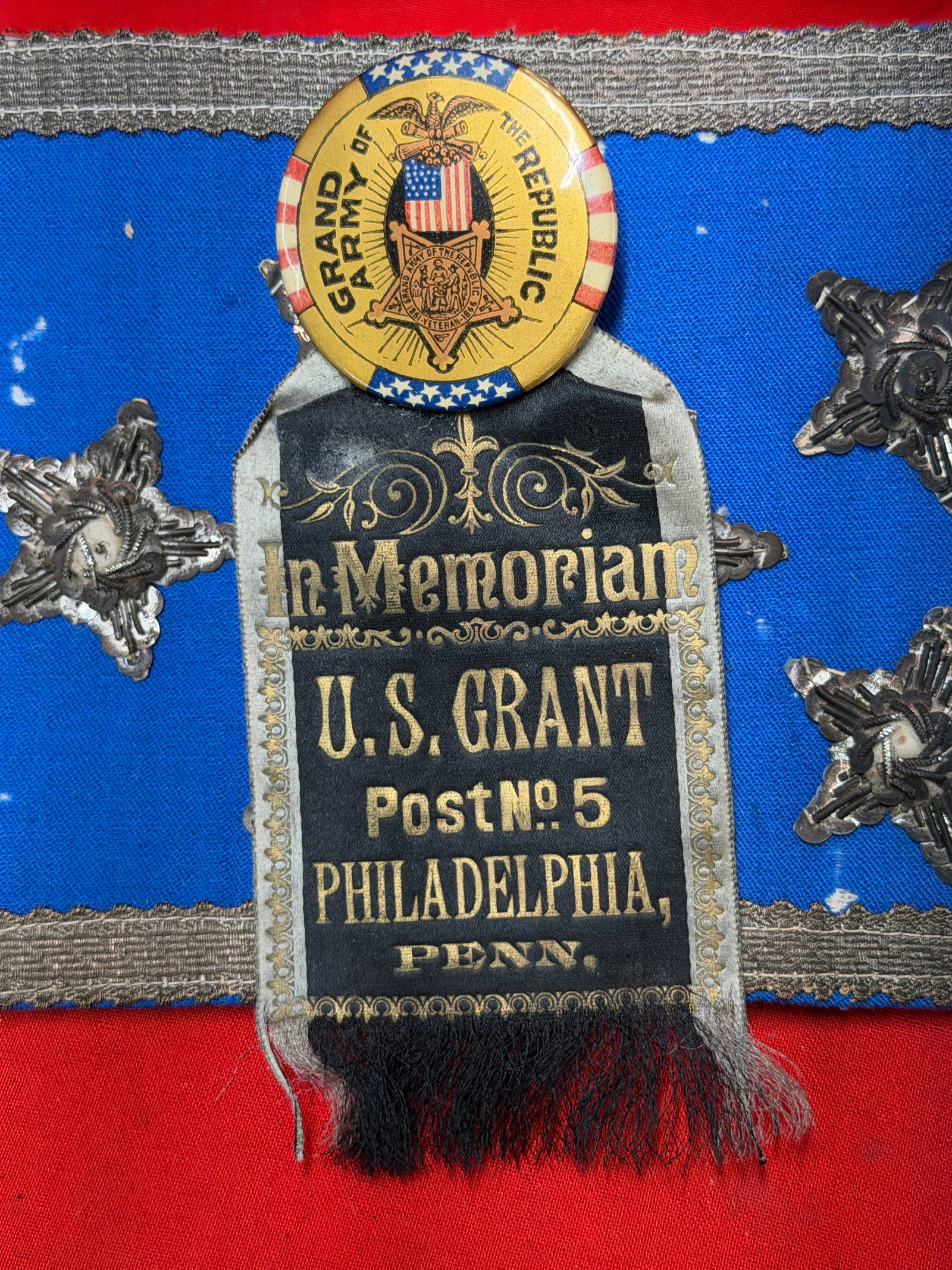 Grand Army of the Republic Memorial Mourning Ribbon Badge – U.S. Grant Post No. 5, Philadelphia, (1 of 6)