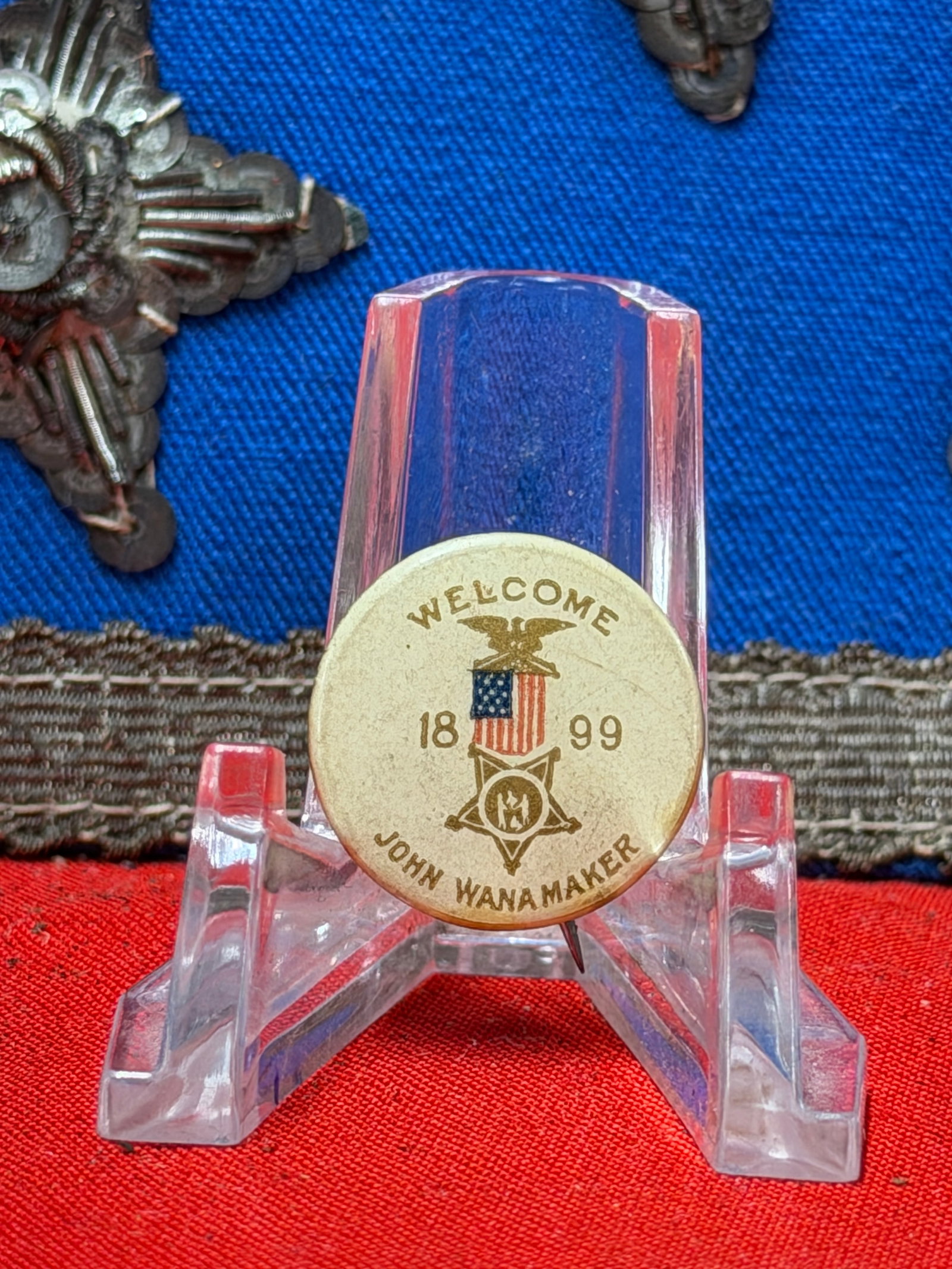 1899 John Wanamaker “Welcome?? Patriotic Souvenir Pinback Button – G.A.R. Encampment Era (1 of 3)