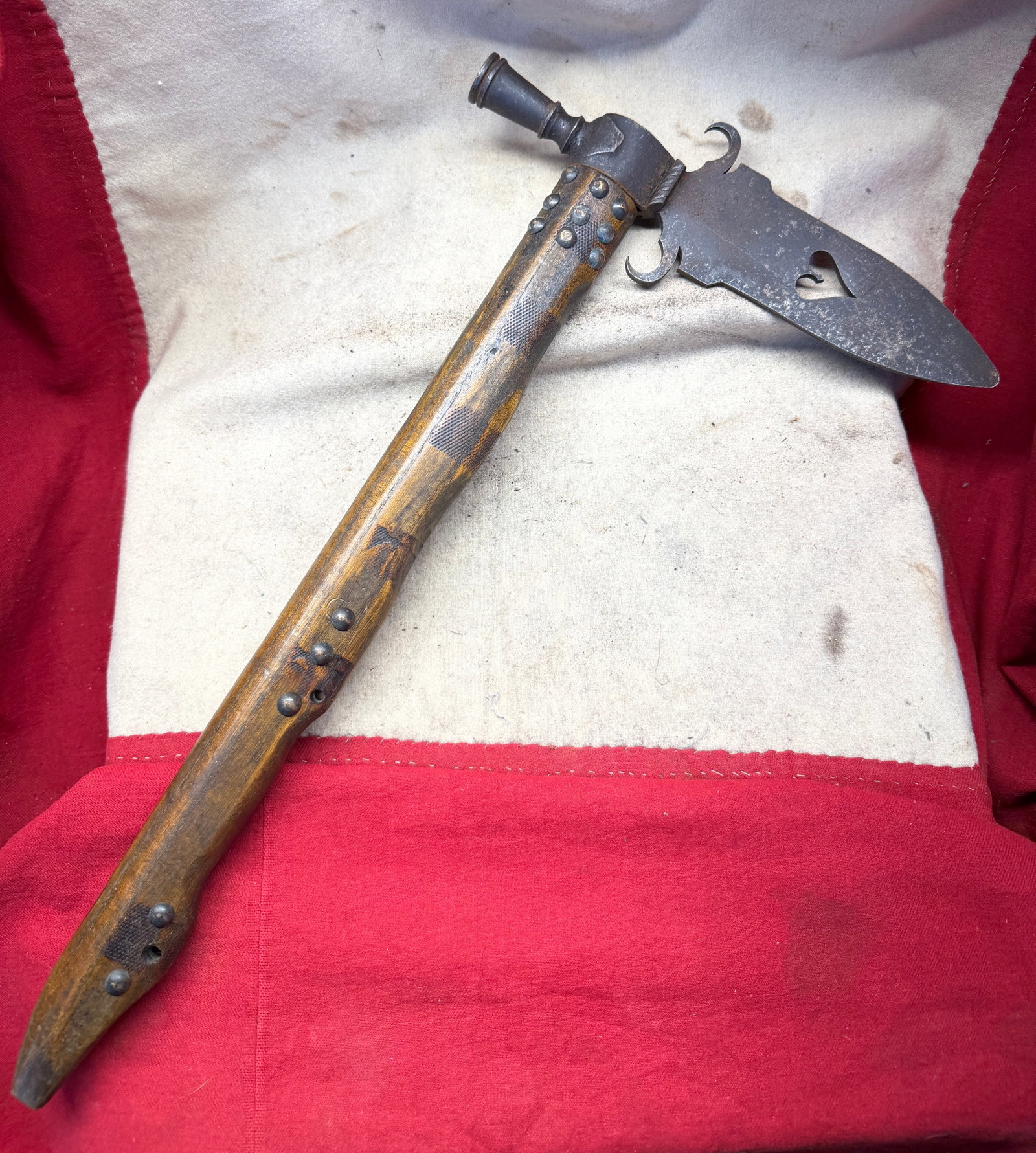 1800's Native American Crow Indian Ceremonial Smoking Pipe Tomahawk Heart-Cut Blade (1 of 12)