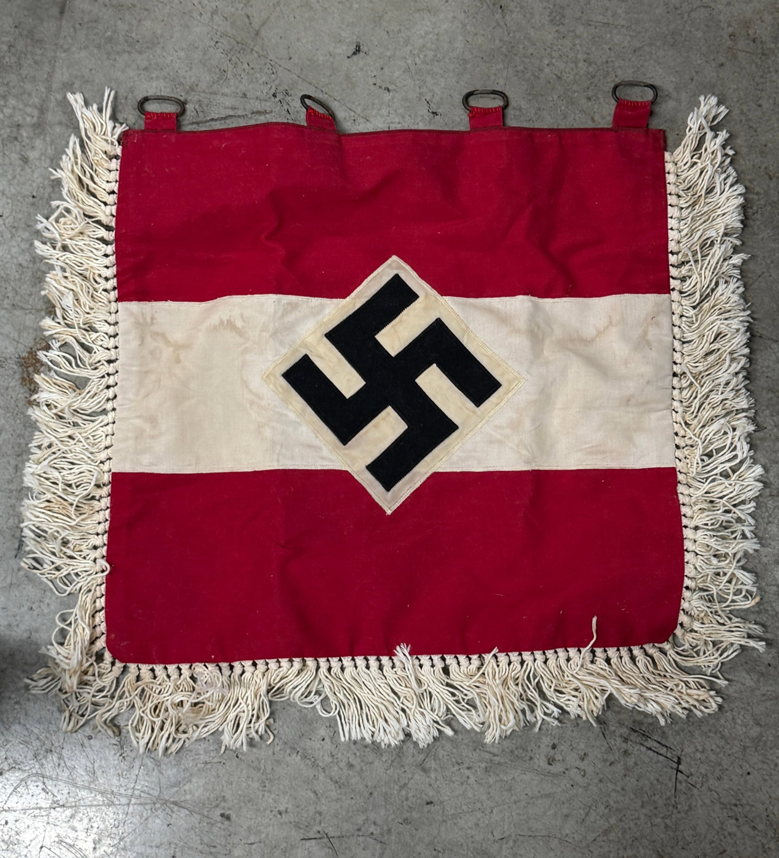 German WWII Hitler Youth (Hitlerjugend) Banner / Pennant with Applied Swastika and Fringe (1 of 5)