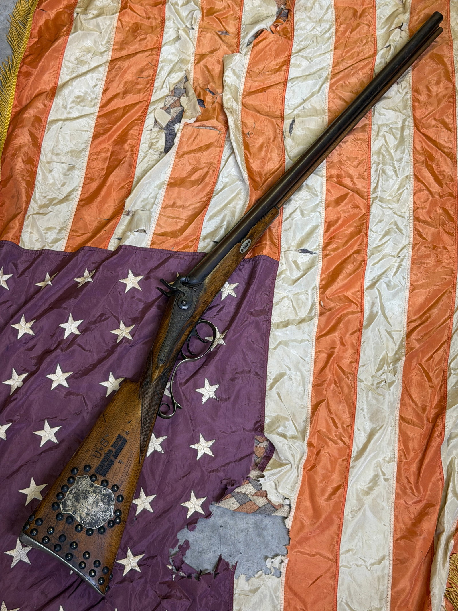 1889 Native American U.S. Standing Rock Indian Agency Hammer Double Barrel Shotgun by C. Machemhl (1 of 15)
