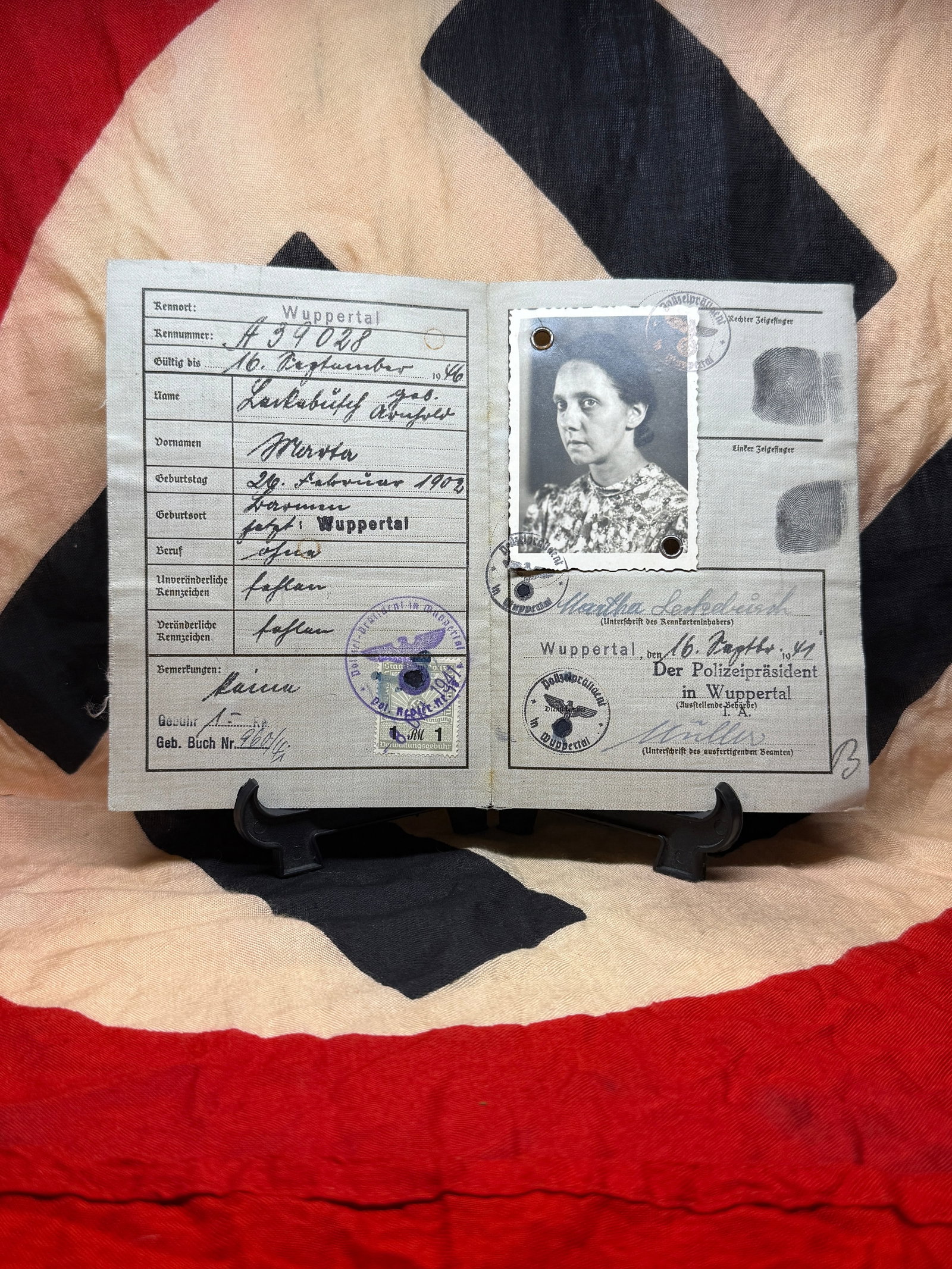 WWII German Reich Kennkarte Identity Document, Wuppertal, 1941 (1 of 5)