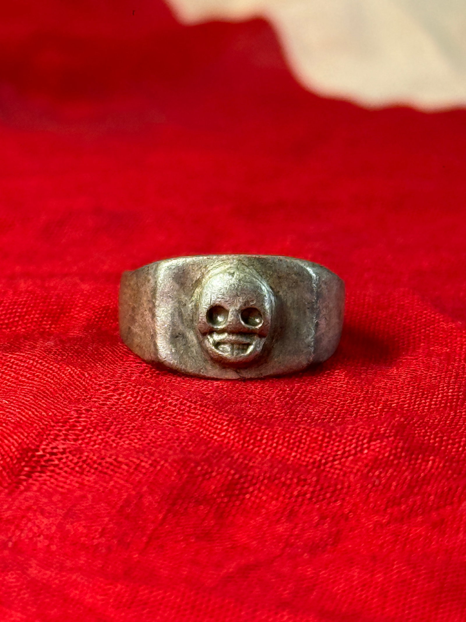 WWII German D.R.G.M. Totenkopf Silver Skull Ring (1 of 5)