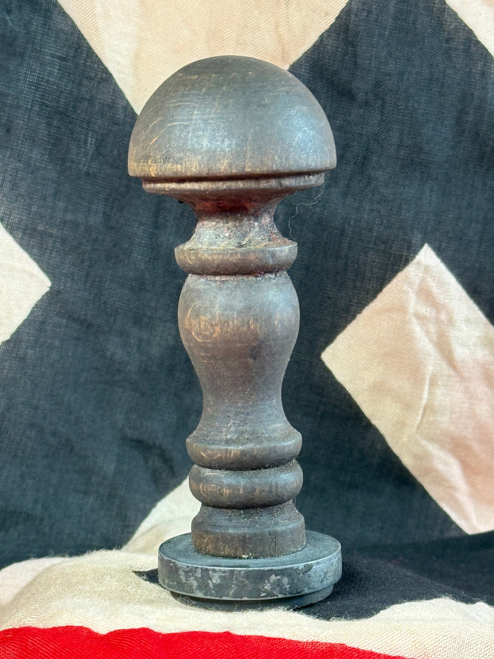 WWII German Waffen-SS "Meine Ehre Heißt Treue" Wax Seal Stamp: This turned wooden-handled wax seal stamp features a brass die engraved with the Waffen-SS runes and the motto “Meine Ehre heißt Treue” (“My Honor Is Loyalty”), one of the best-known 