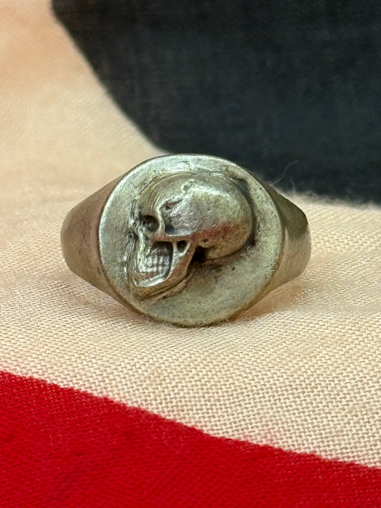 WWII German Waffen-SS Totenkopf Skull Ring D.R.G.M. Marked (1 of 5)