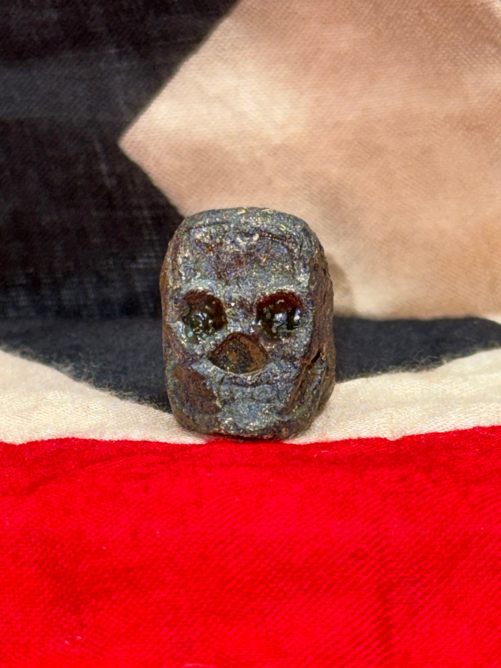 WWII German SS Totenkopf Officer Death Head Cane Top: This WWII German SS Totenkopf Officer Death Head cane top features the iconic Death's Head skull motif, cast in metal with deeply recessed eye sockets, nasal cavity, and pronounced jaw details. The ho