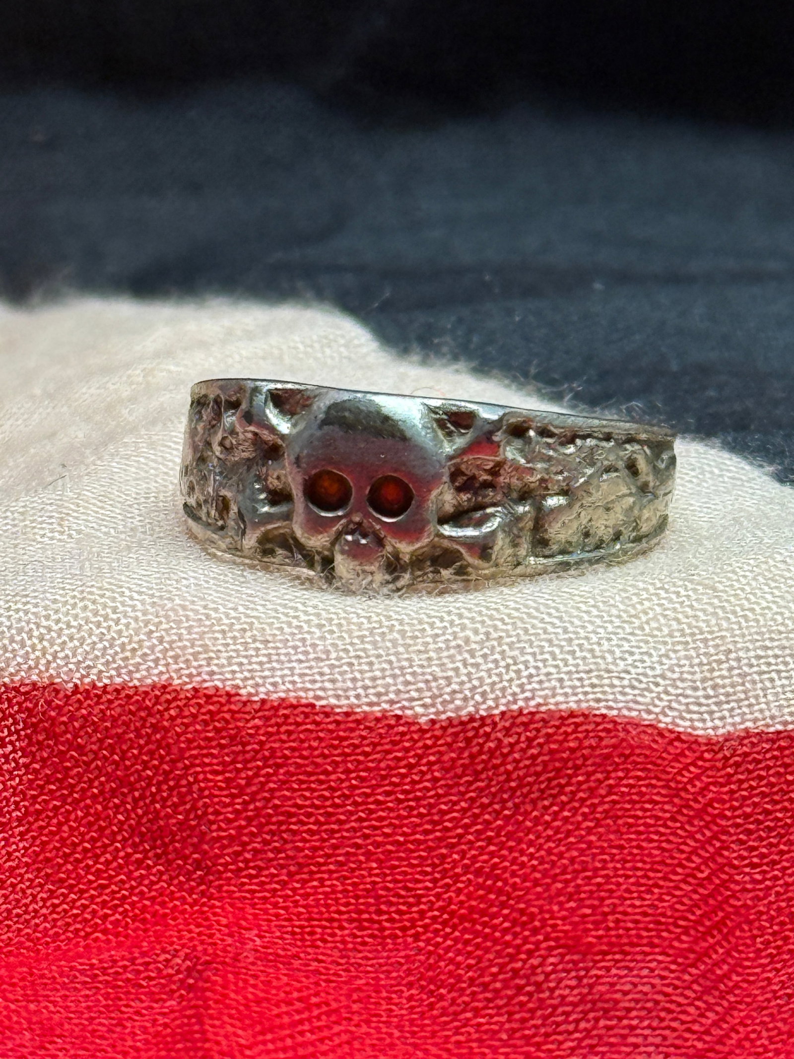WWII German SS Totenkopf Silver Death Head Skull Ring (1 of 6)