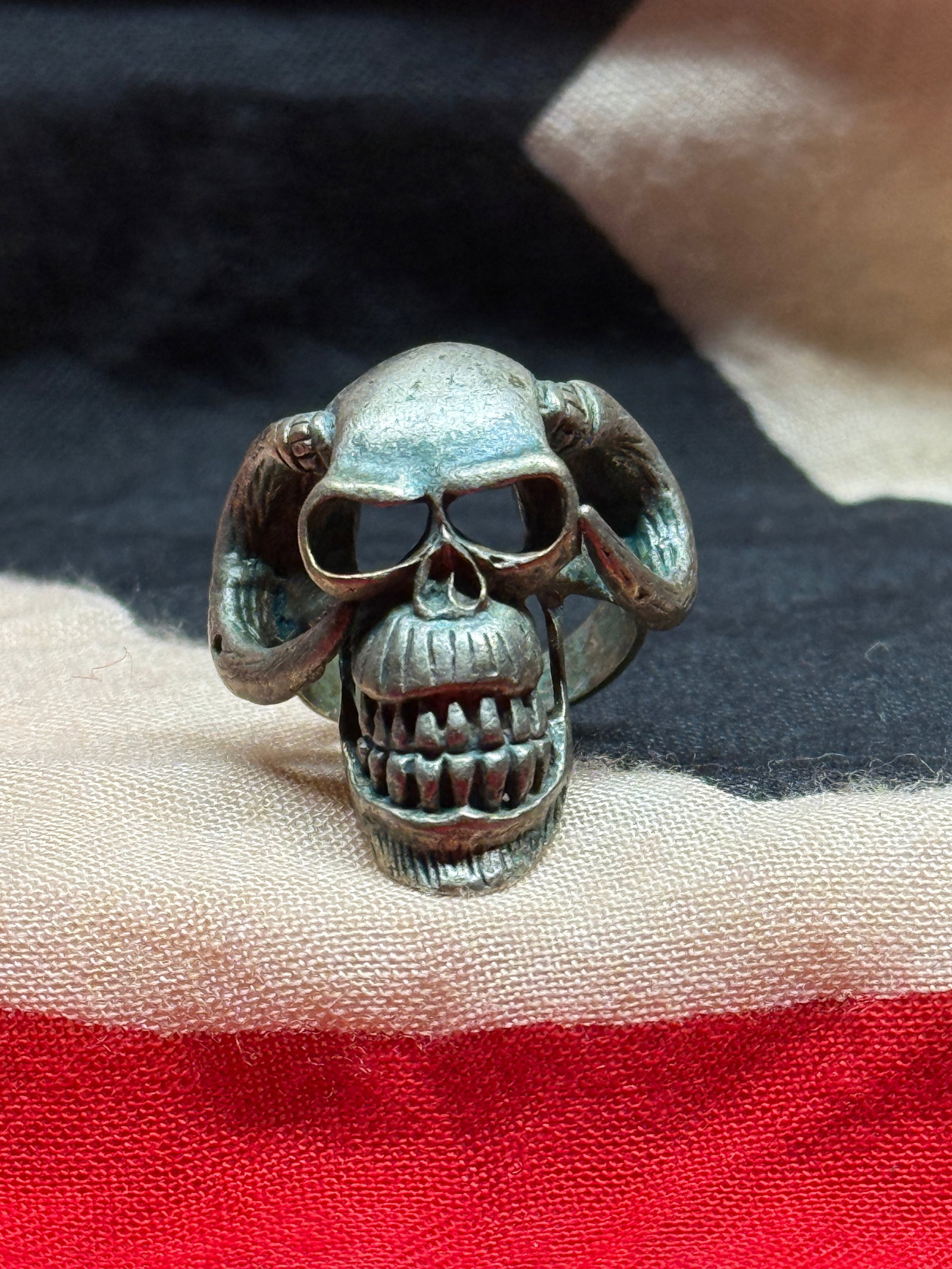 WWII German Totenkopf Death Head Silver Skull Ring (1 of 4)