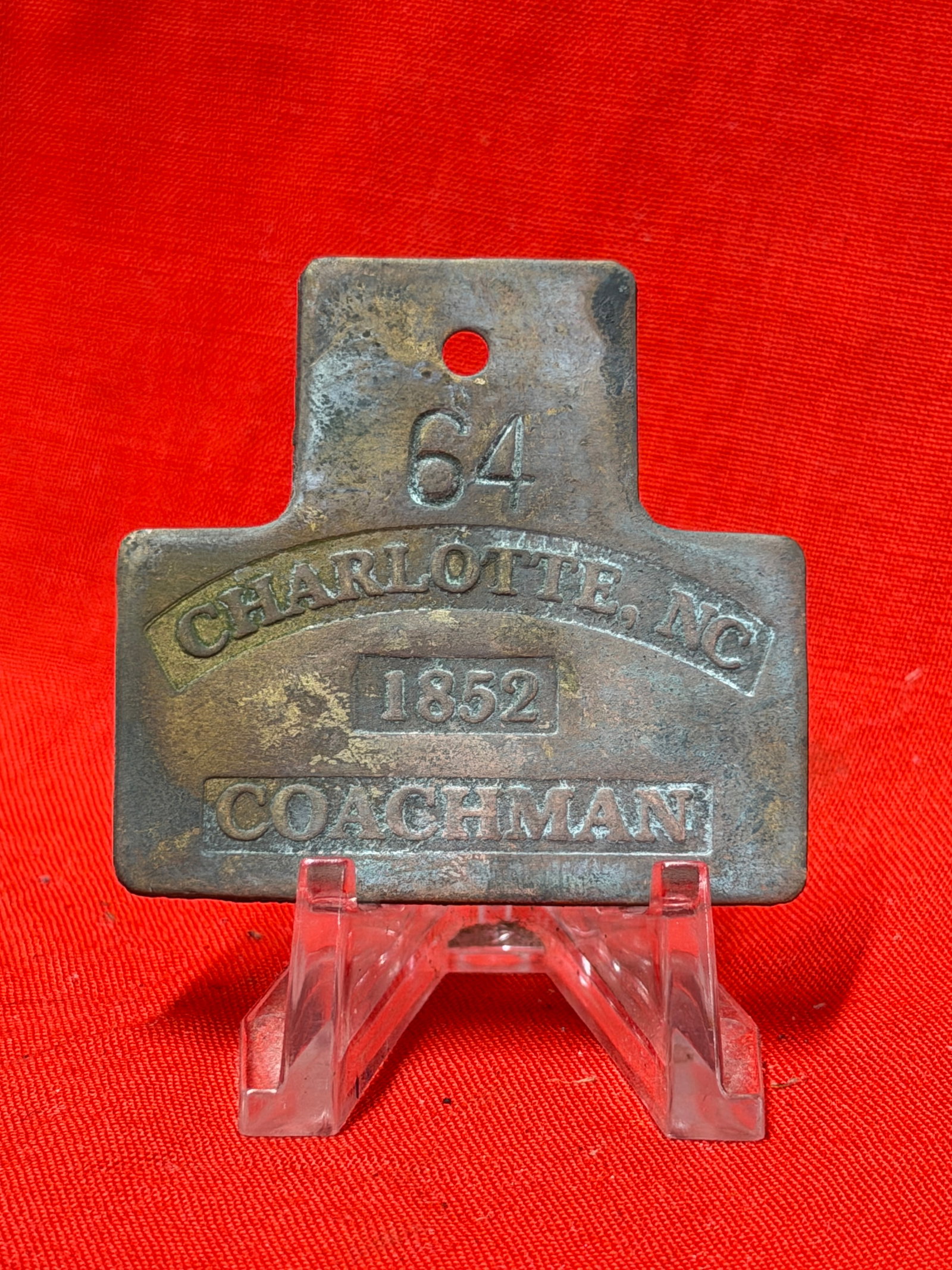 1852 Charlotte, North Carolina Slave Servant Identification Tag No. 64 – Coachman (1 of 3)