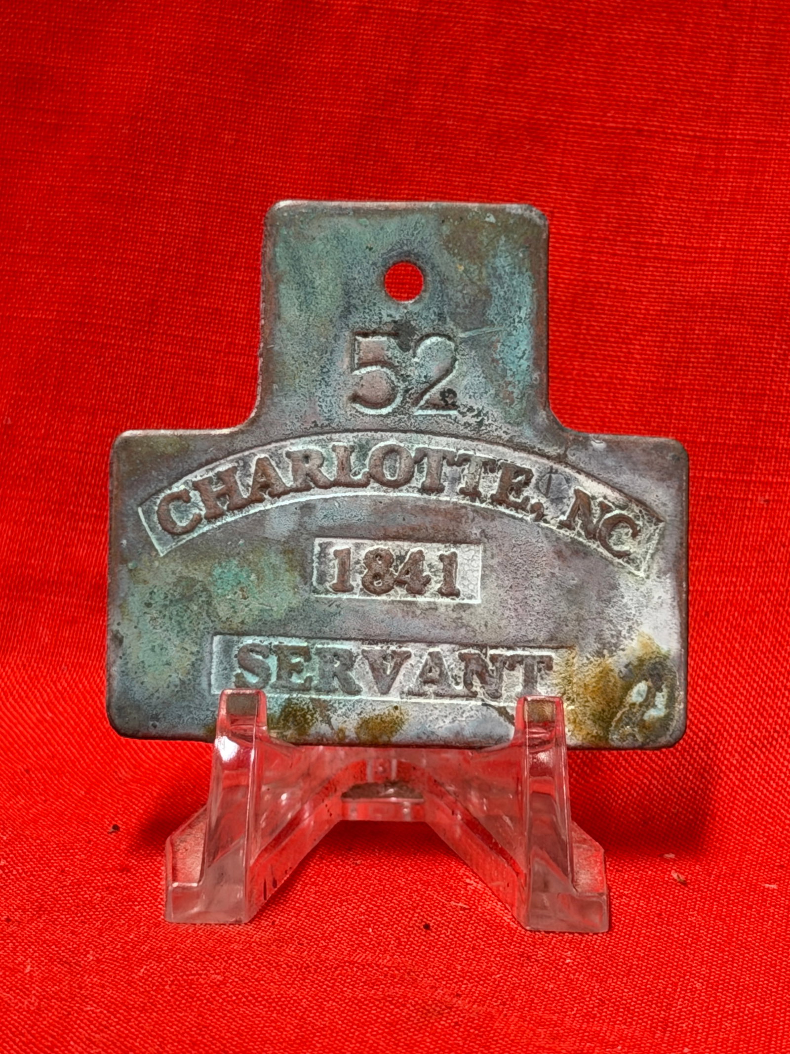 1841 Charleston Slave Servant Identification Tag No. 52 – Servant (1 of 3)