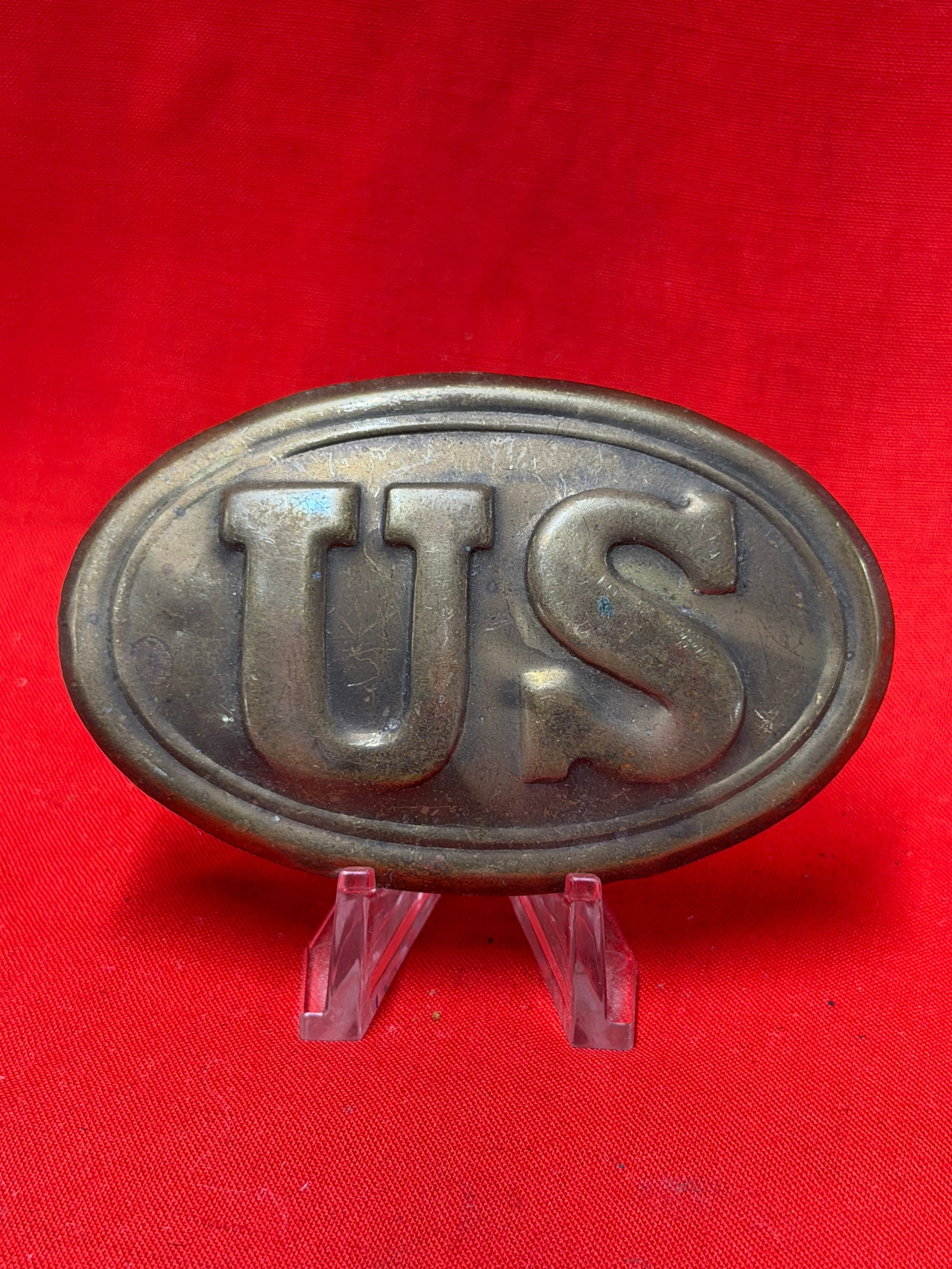 Civil War Union U.S. Oval Brass Belt Plate Buckle: This oval brass belt plate features the raised "U.S." monogram, one of the most recognizable pieces of equipment associated with Union soldiers during the American Civil War. Designed for use on enlis