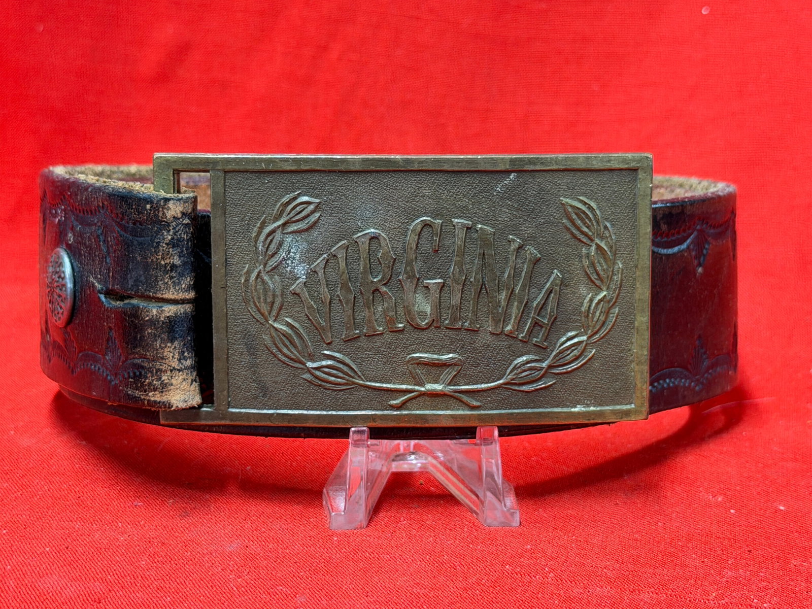 Civil War Confederate Virginia State Belt Plate with Leather Belt (1 of 5)