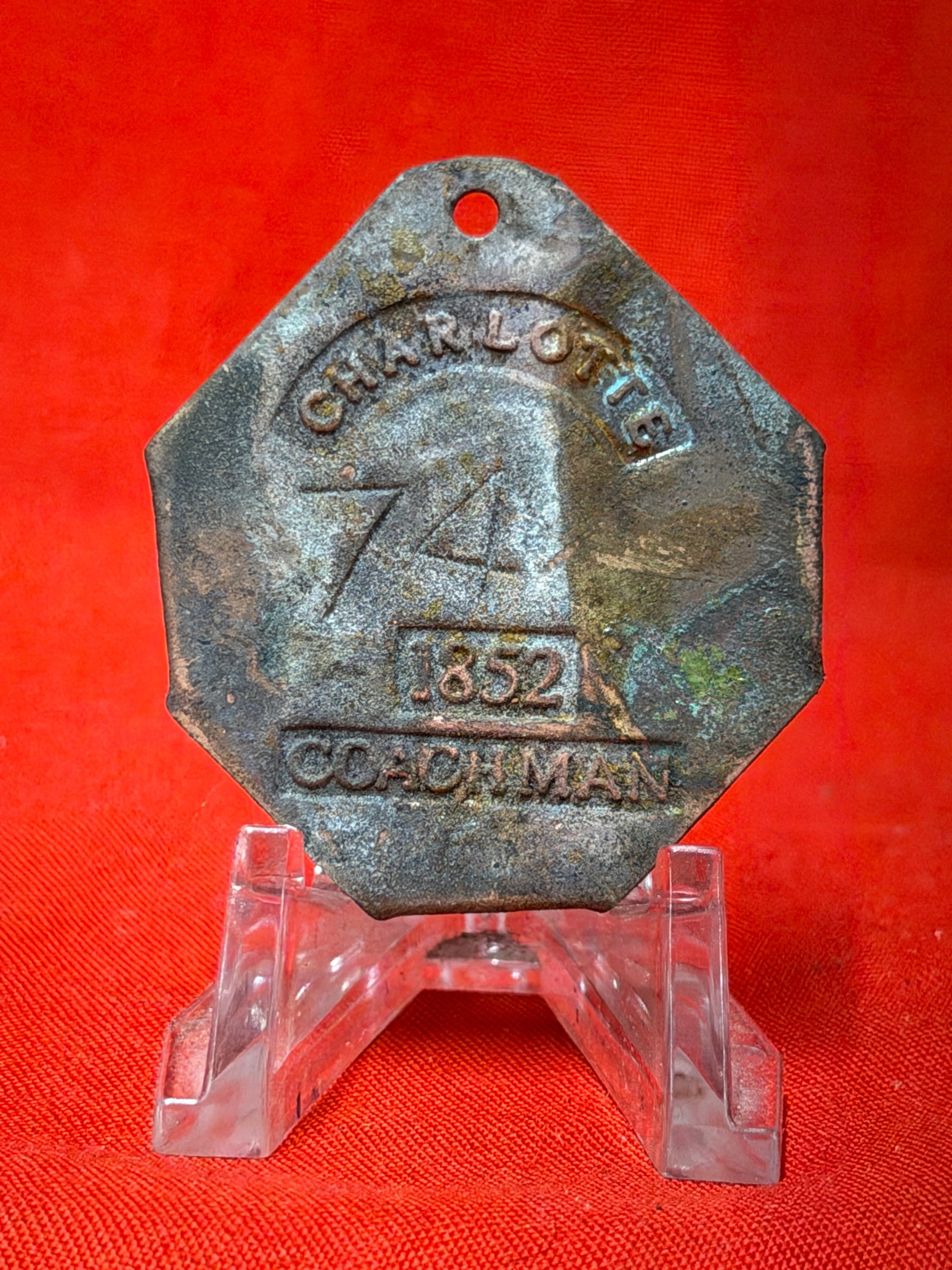 1852 Charleston Servant Identification Slave Tag No. 74 Coachman (1 of 3)