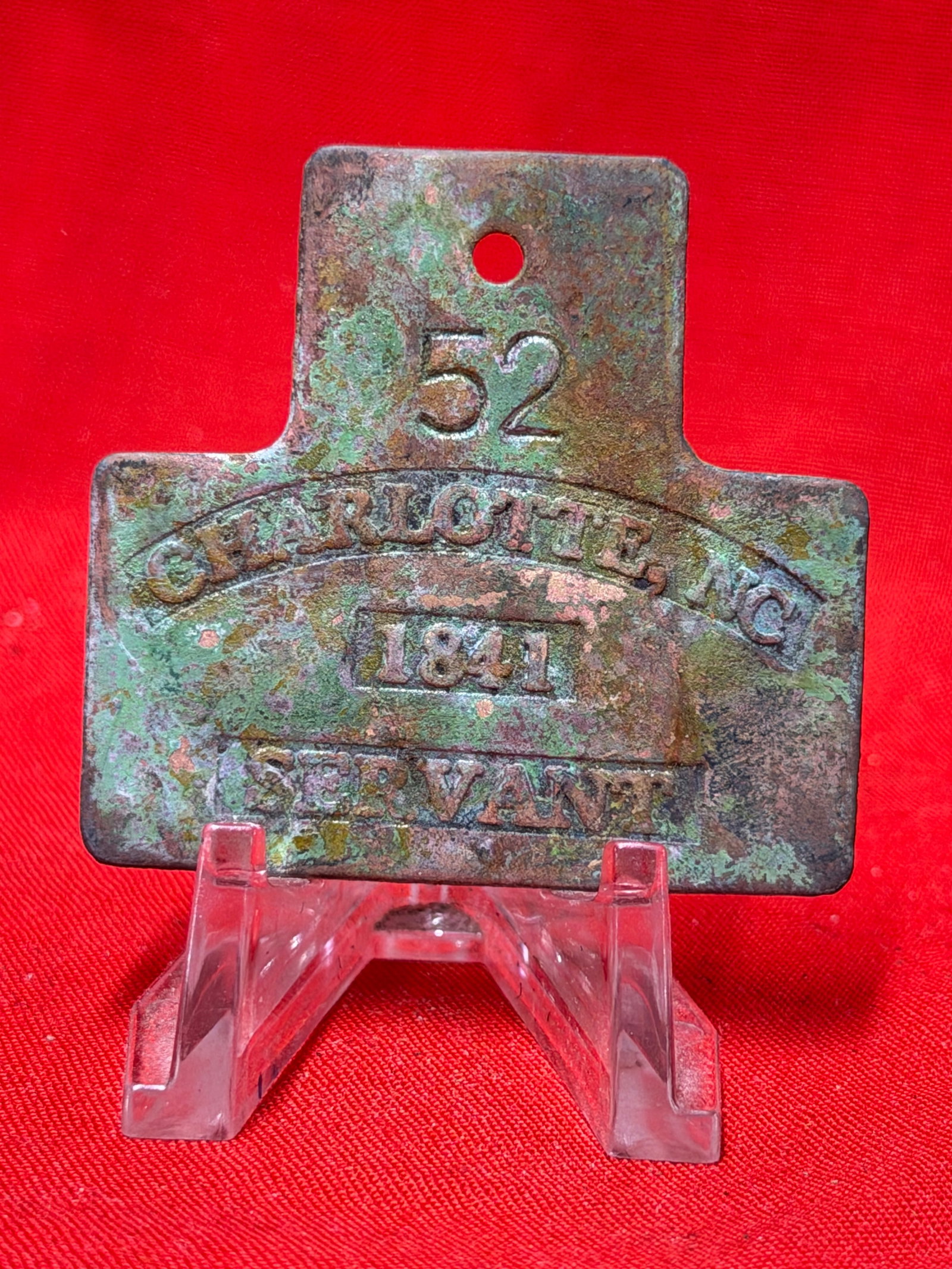 1841 Charleston Servant Identification Slave Tag No. 52 Servant (1 of 3)