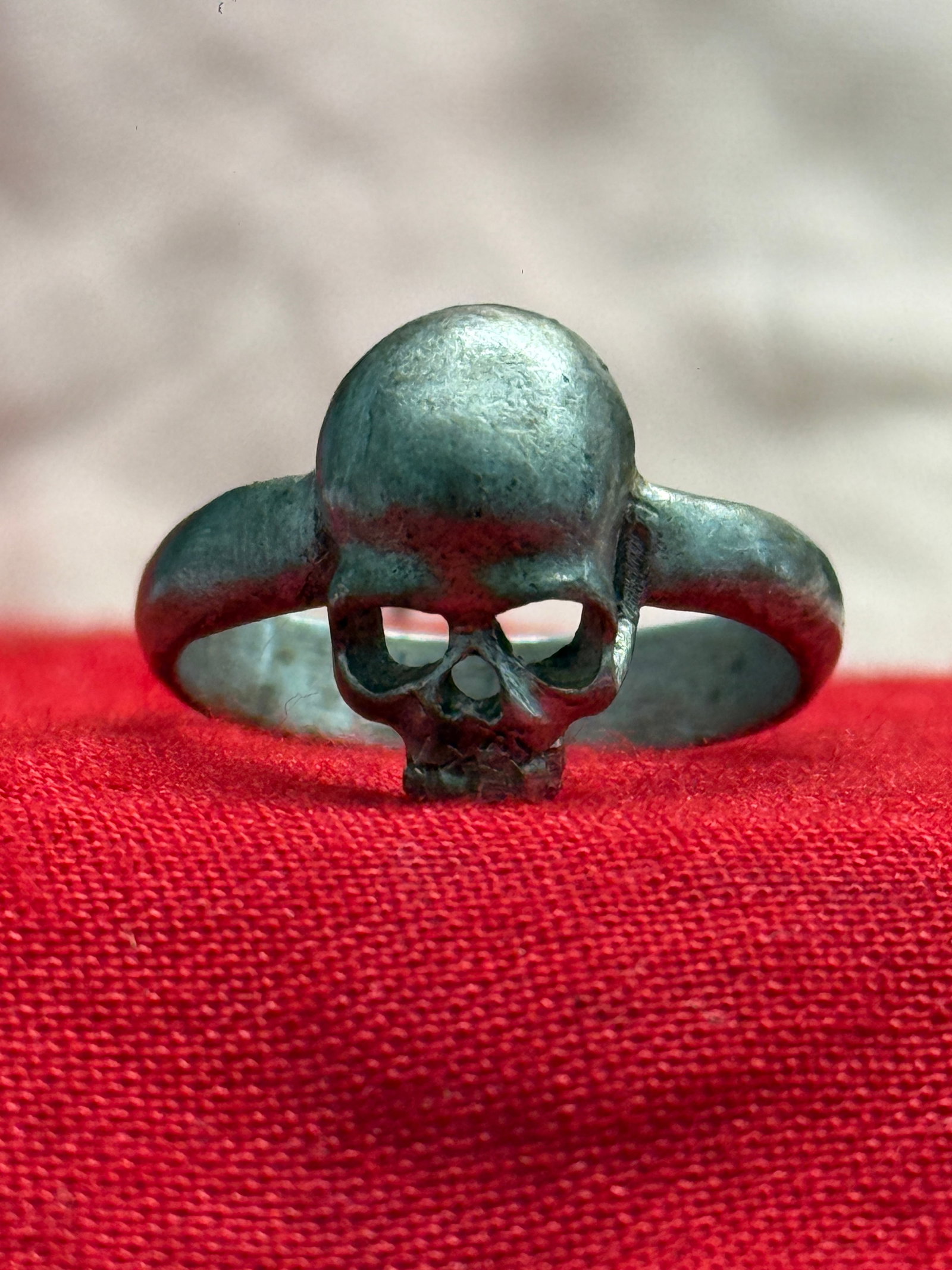 WWII German Totenkopf Skull Silver Ring Marked D.R.G.M. (1 of 5)