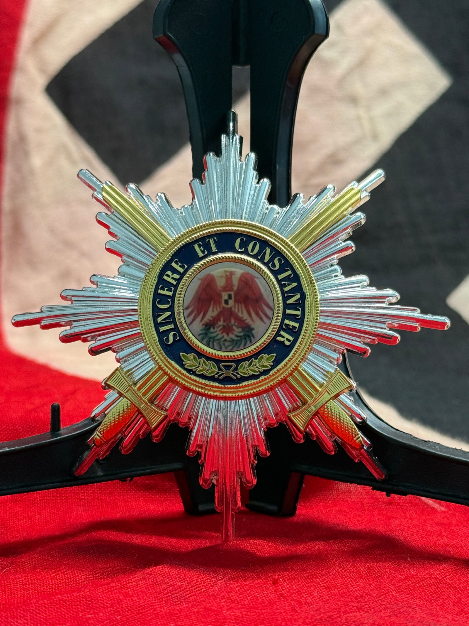Austrian Imperial Order of Leopold Breast Star: This impressive breast star is patterned after the Austrian Imperial Order of Leopold, one of the highest decorations of the Austrian Empire. The radiating silver star centers upon the imperial double