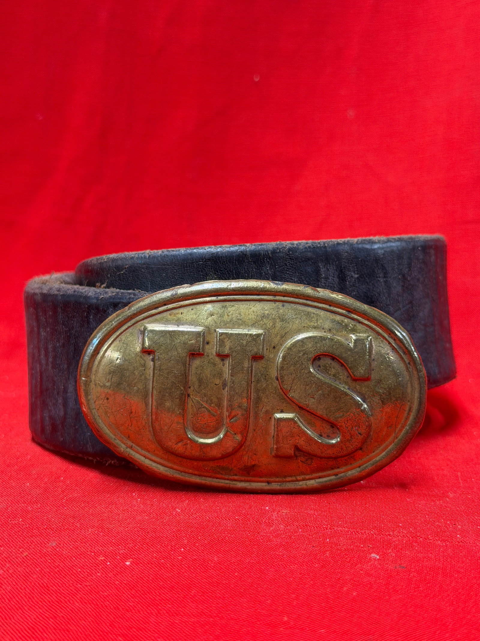 Civil War Union U.S. Oval Belt Plate with Leather Waist Belt (1 of 6)