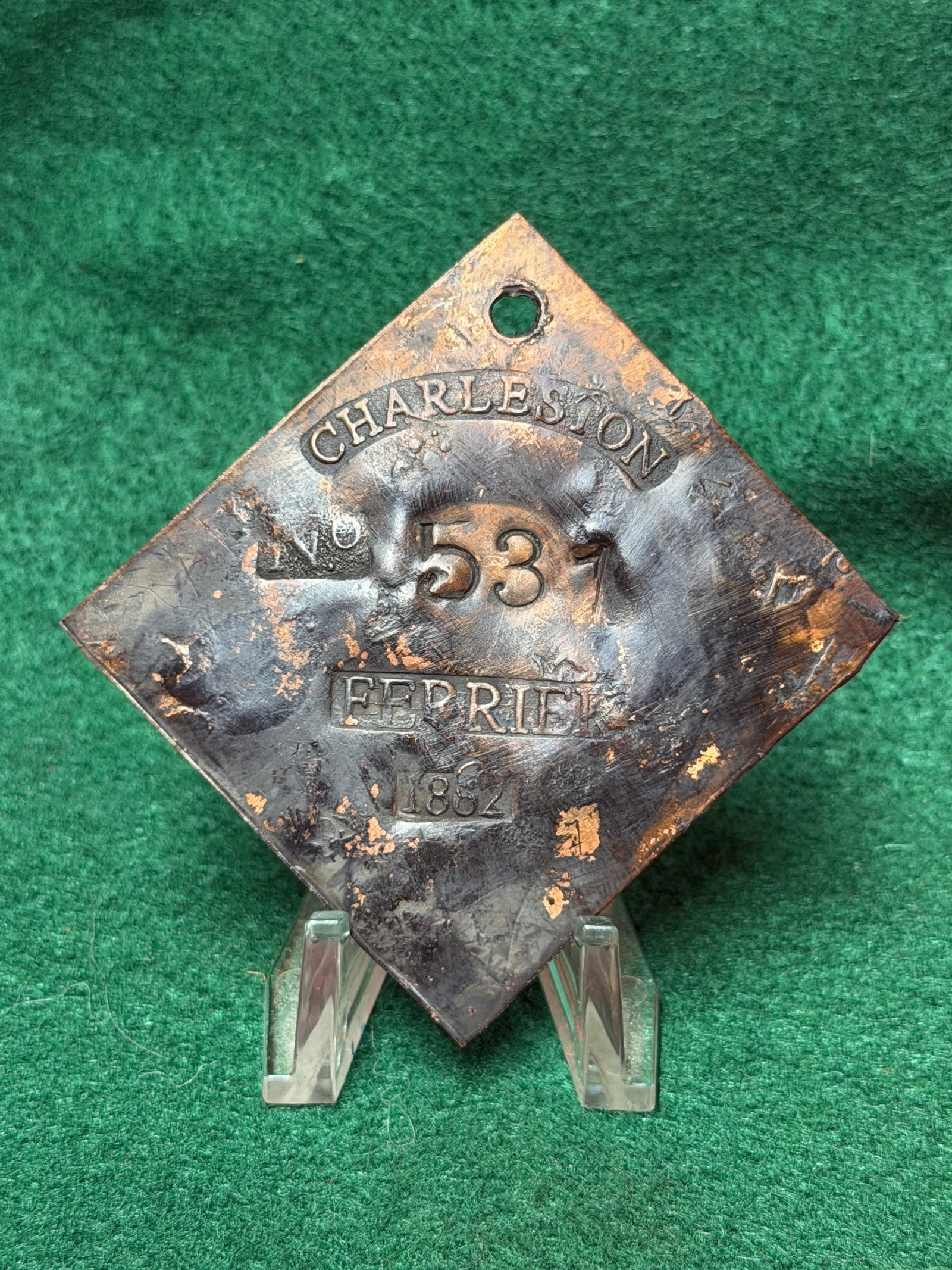 1862 Charleston No. 537 Ferrier Slave Tag (1 of 3)