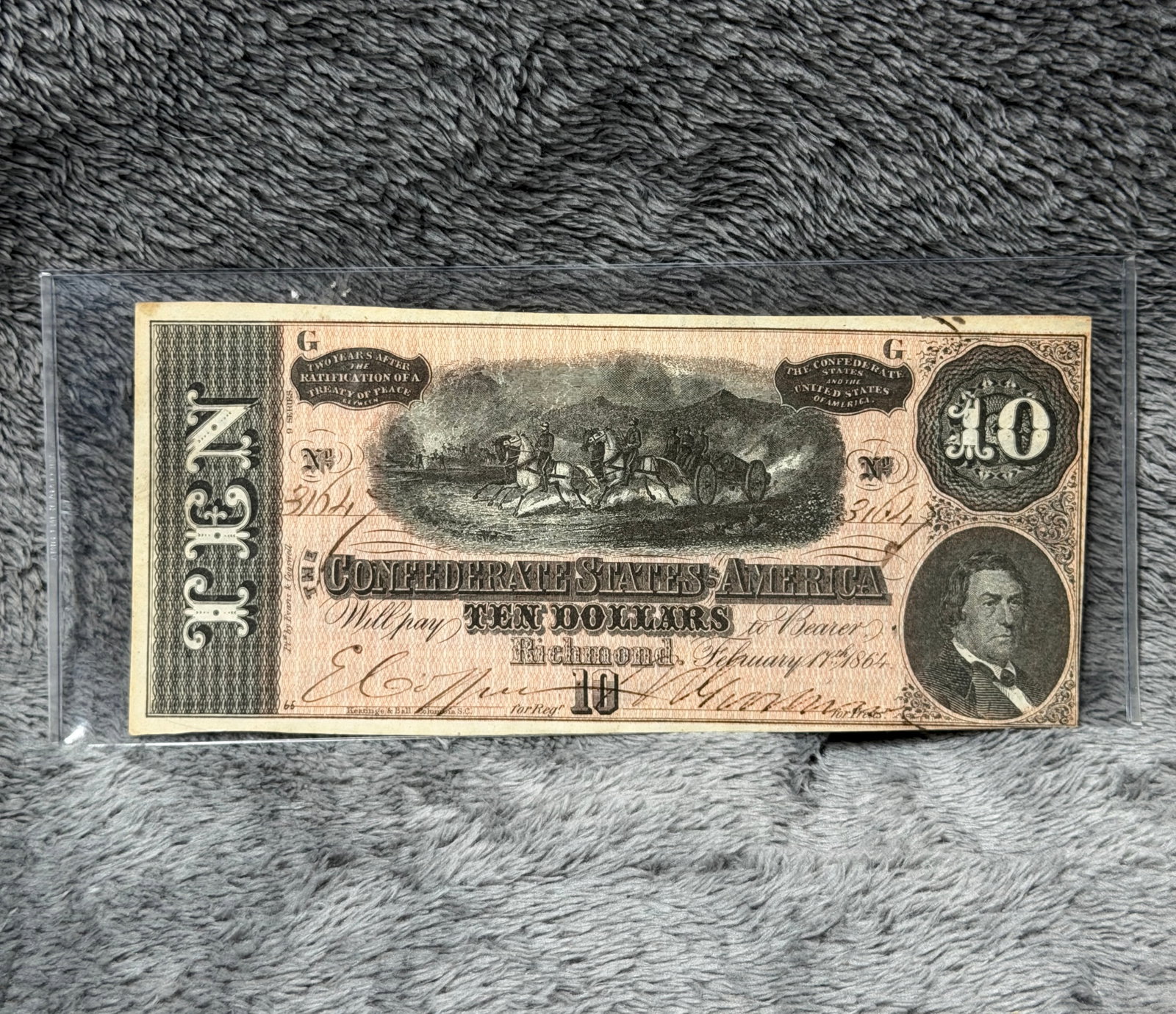 Civil War Confederate States of America $10 Treasury Note – February 17, 1864 (1 of 4)