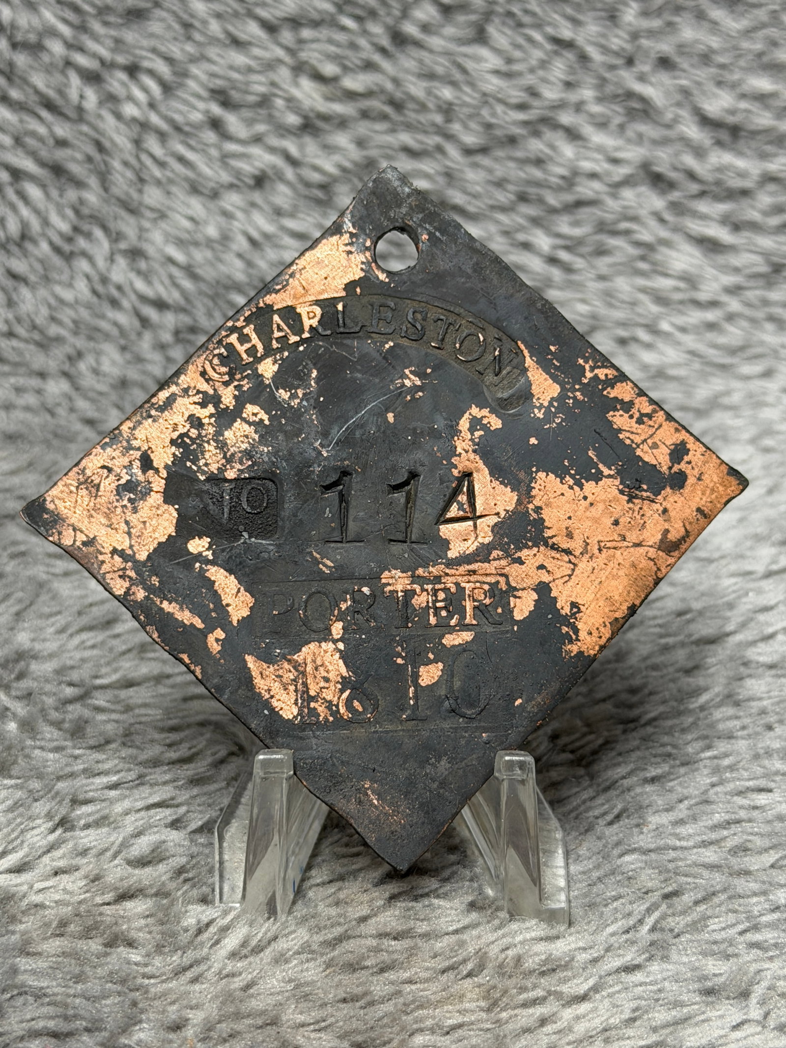 Charleston Slave Hire Tag No. 114 Porter 1810 Copper Badge: TO BE UPLOADED