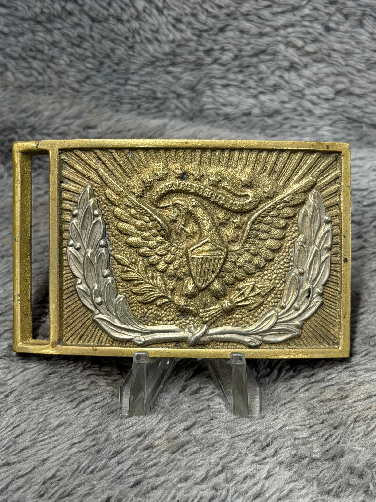Civil War U.S. Military Eagle Belt Buckle Federal Eagle E Pluribus Unum Silver Laurel Wreath (1 of 4)
