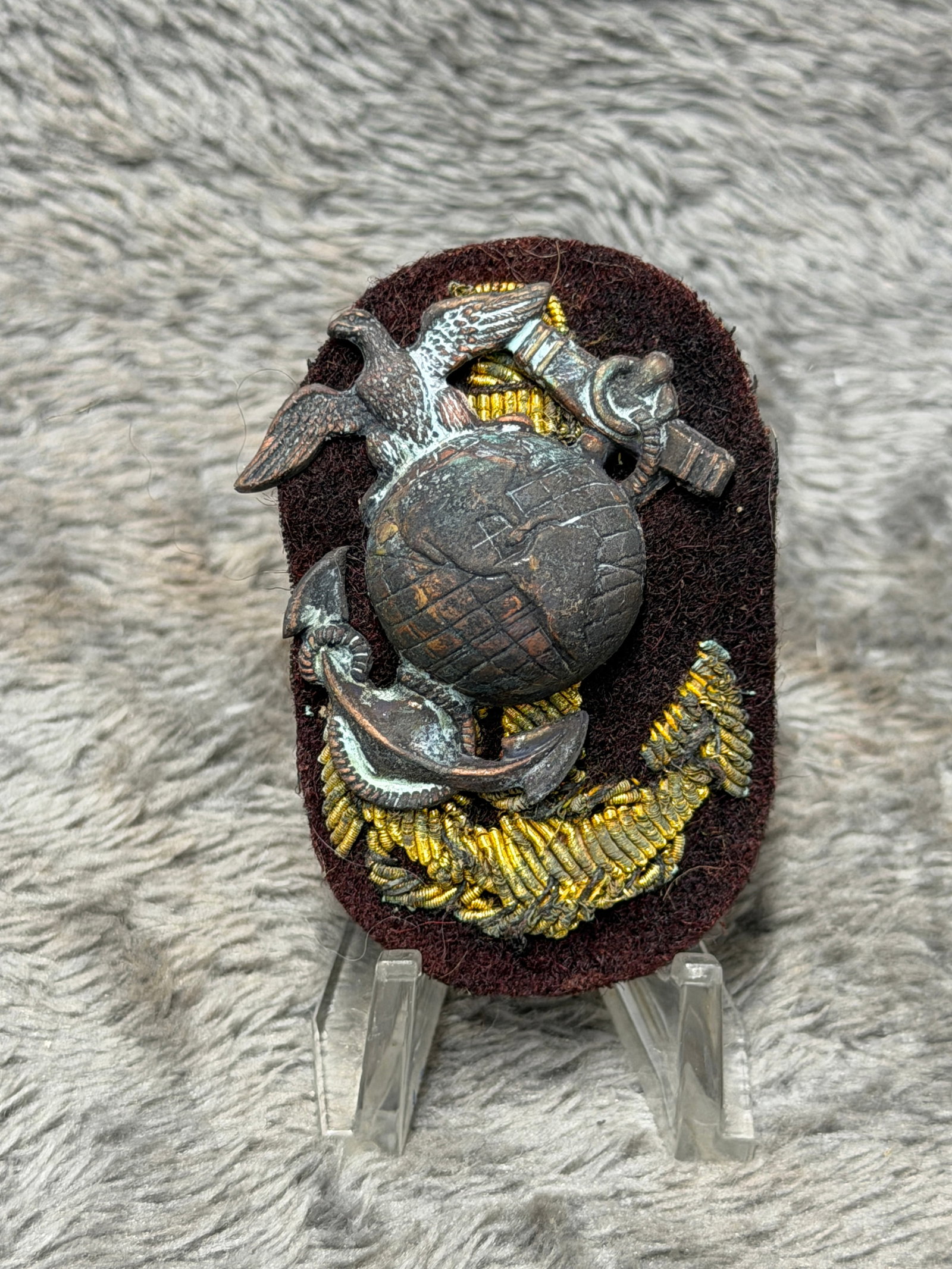 Indian Wars Era U.S. Navy Headgear Badge Eagle Globe Anchor Bullion John A. Baker (1 of 4)